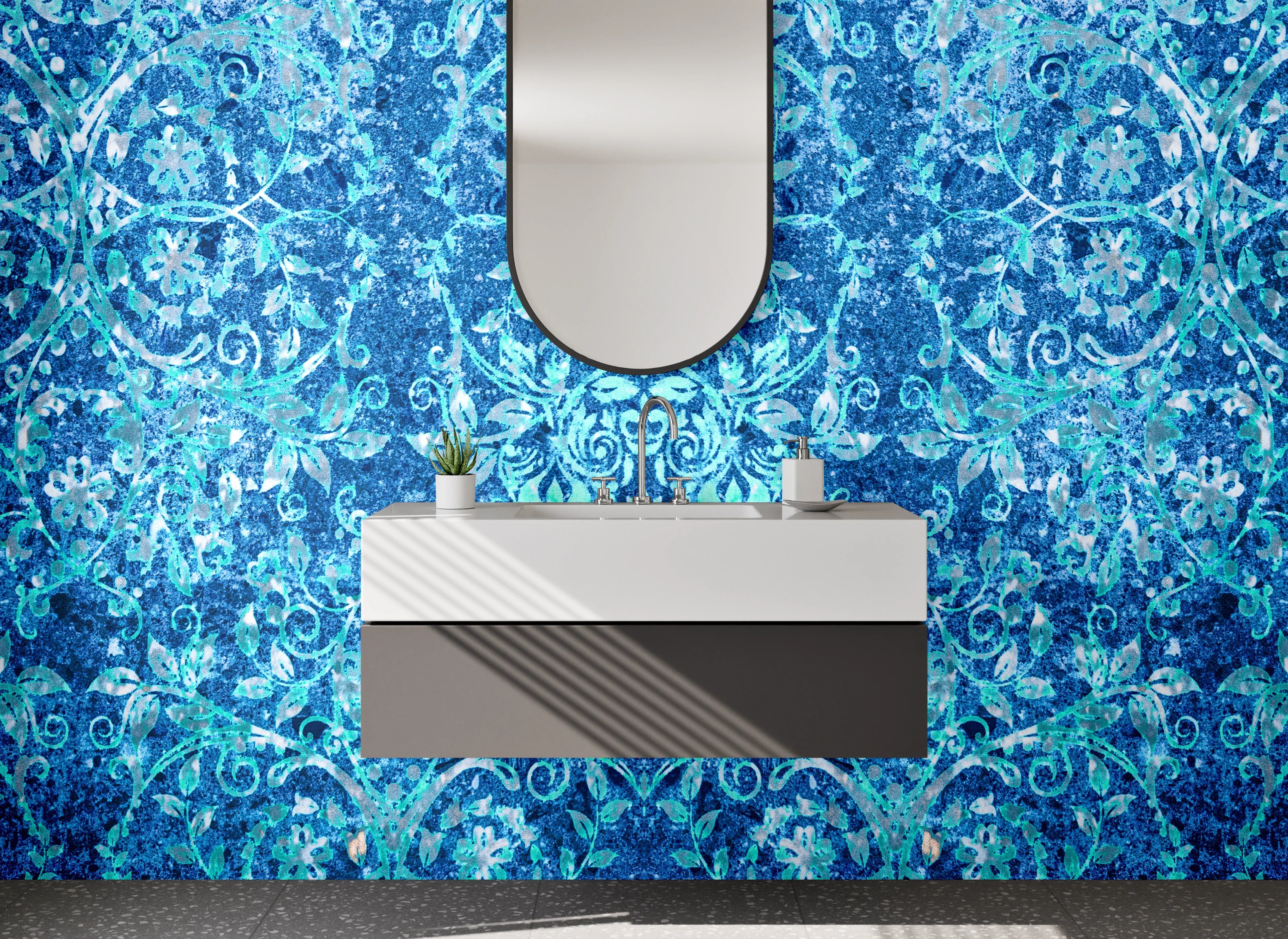 Waschbecken-Rückwand - Orientalisches blaues Mandala-Muster