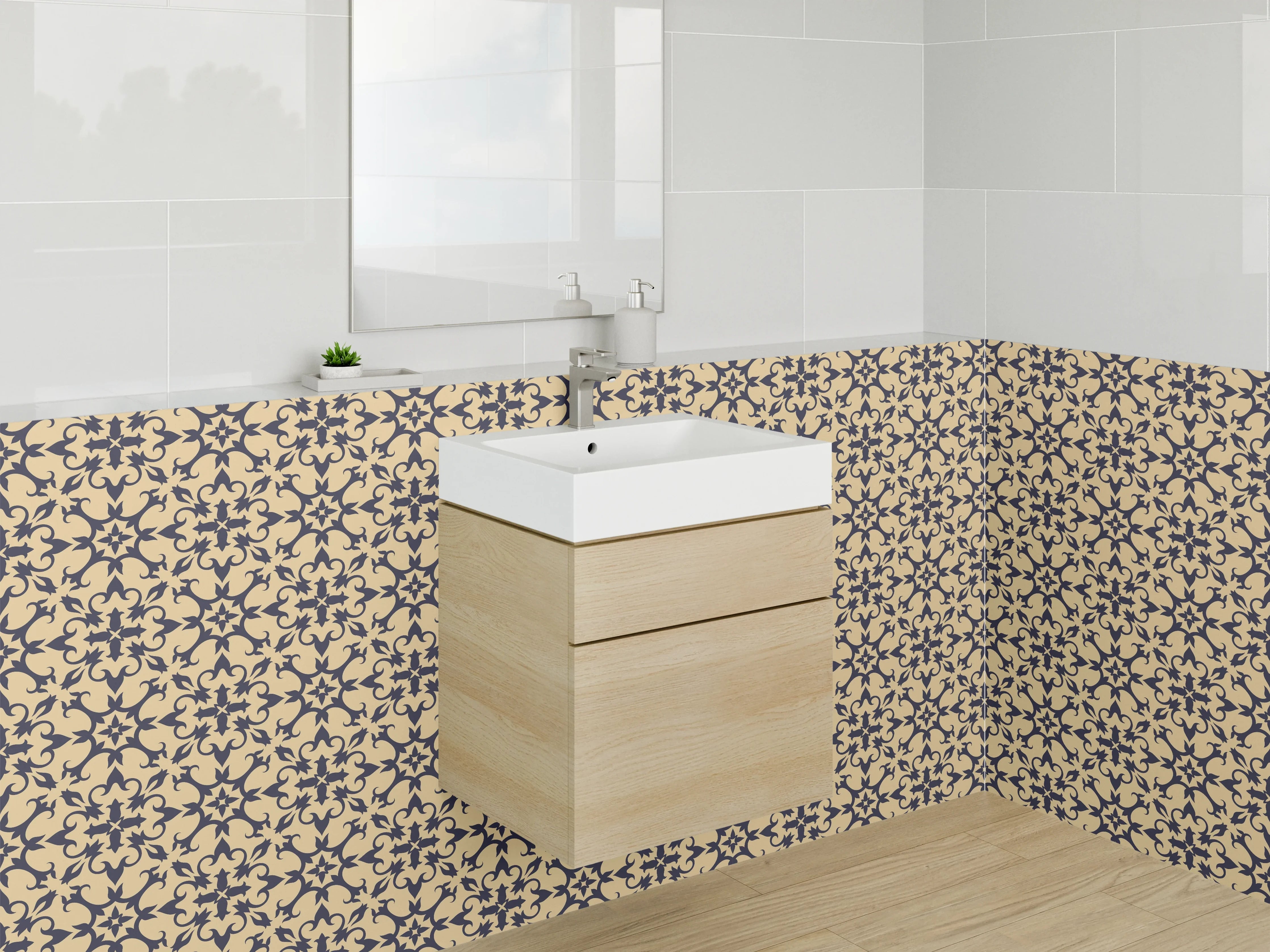 Waschbecken-Rückwand - Ornament Muster Beige Dunkelbraun
