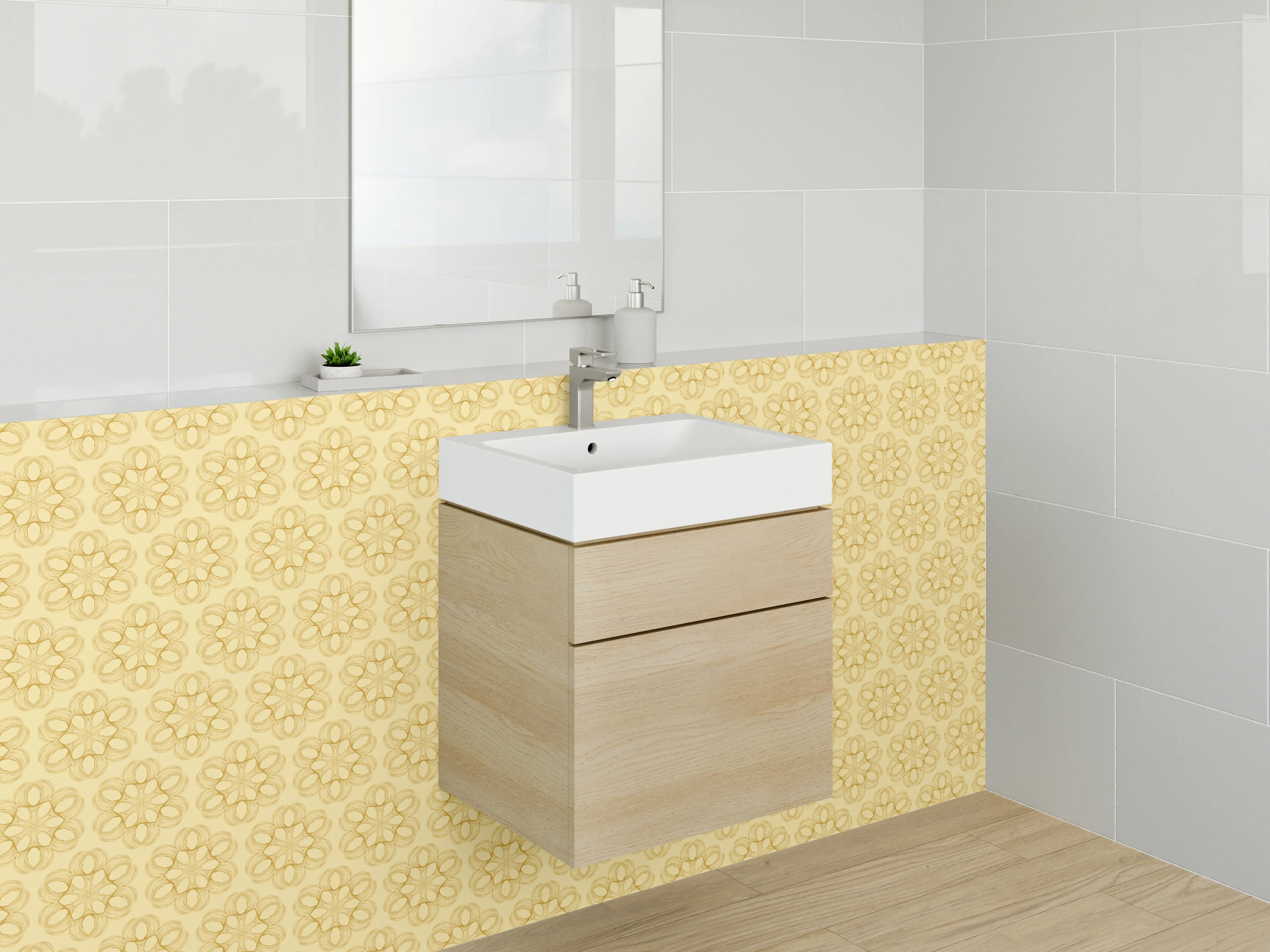 Waschbecken-Rückwand - Ornamentales Retro-Muster in Gold Beige