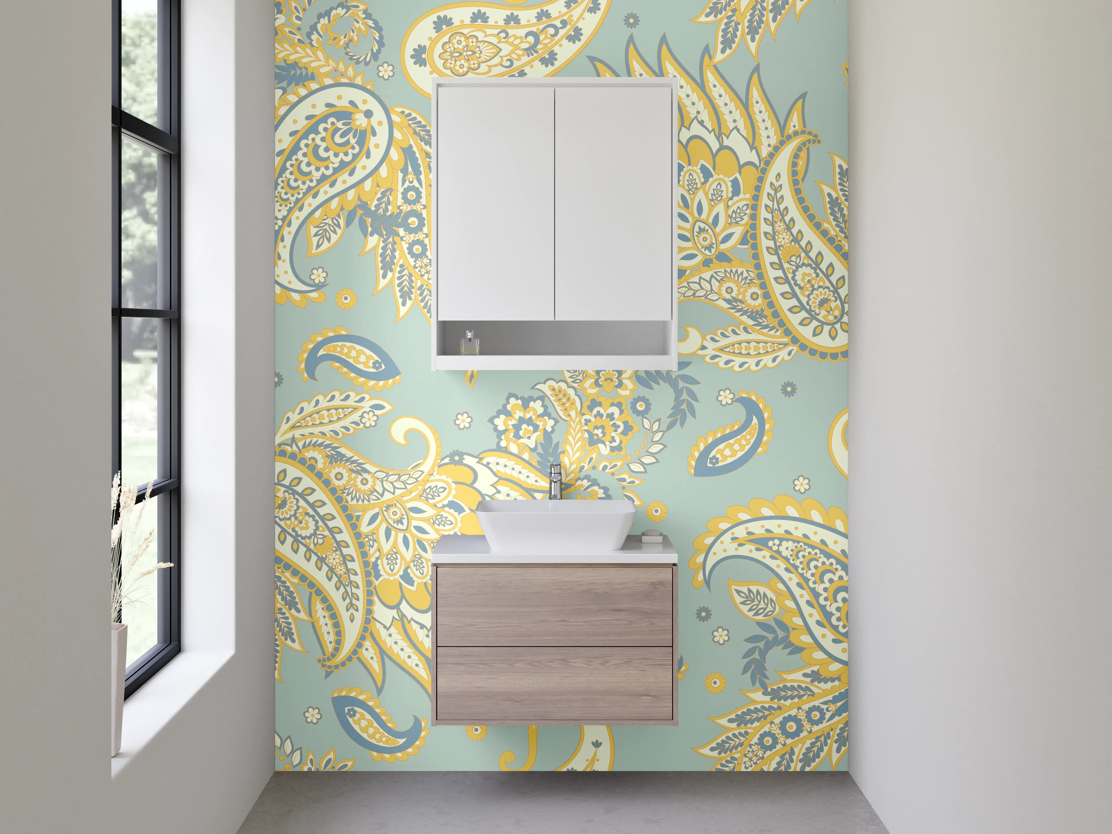 Waschbecken-Rückwand - Paisley Muster Retro Pastell Farben