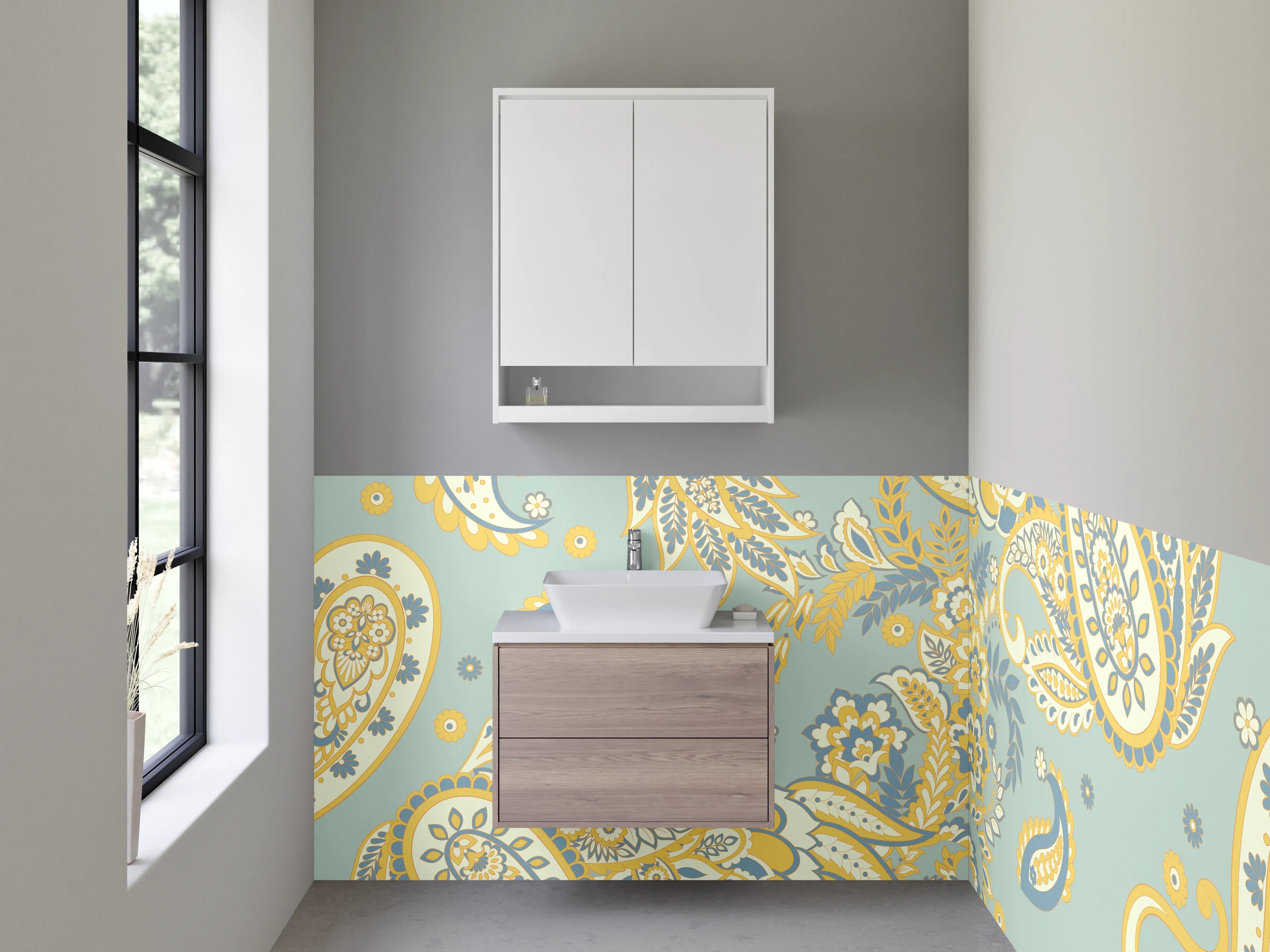 Waschbecken-Rückwand - Paisley Muster Retro Pastell Farben