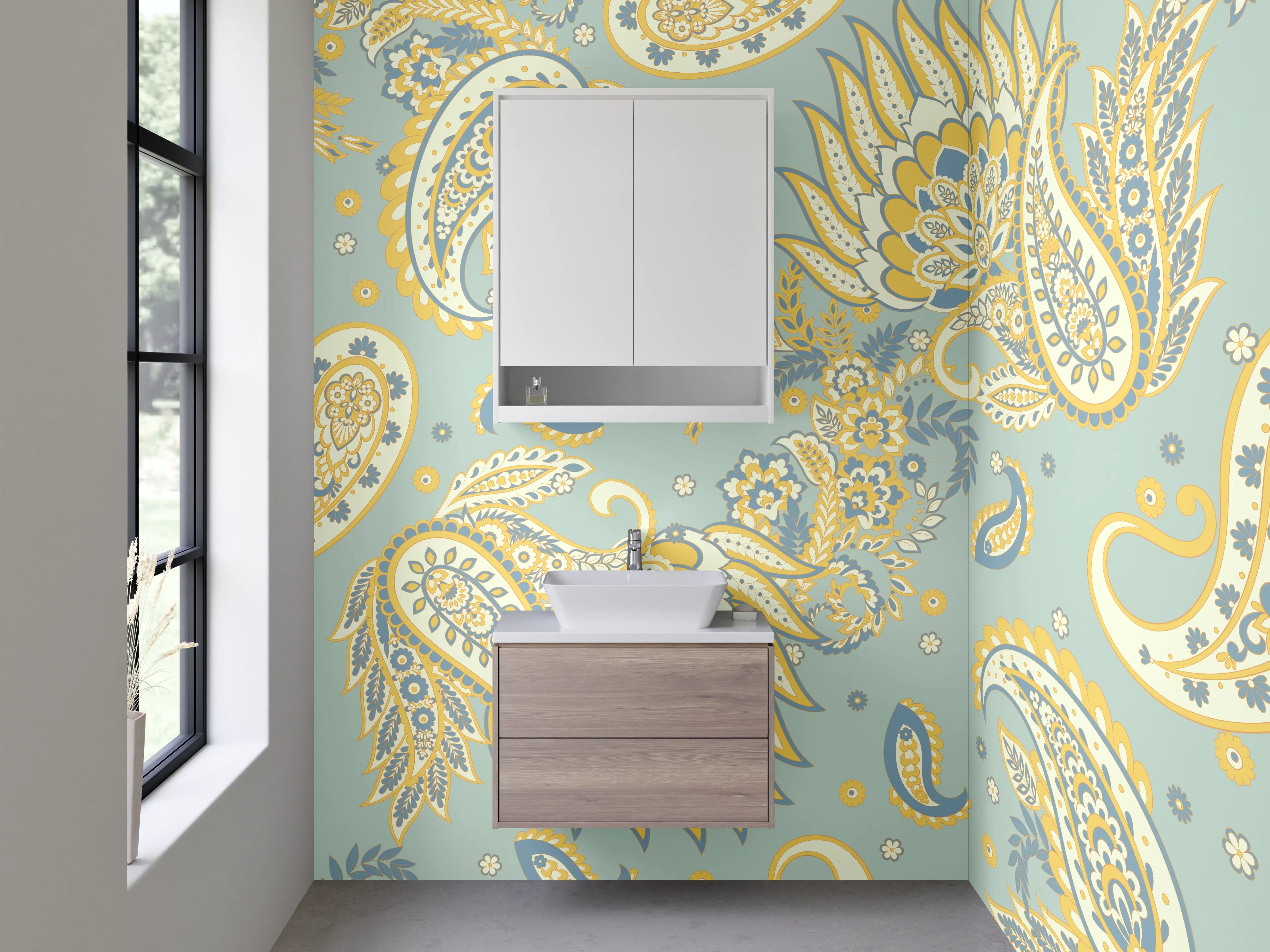 Waschbecken-Rückwand - Paisley Muster Retro Pastell Farben