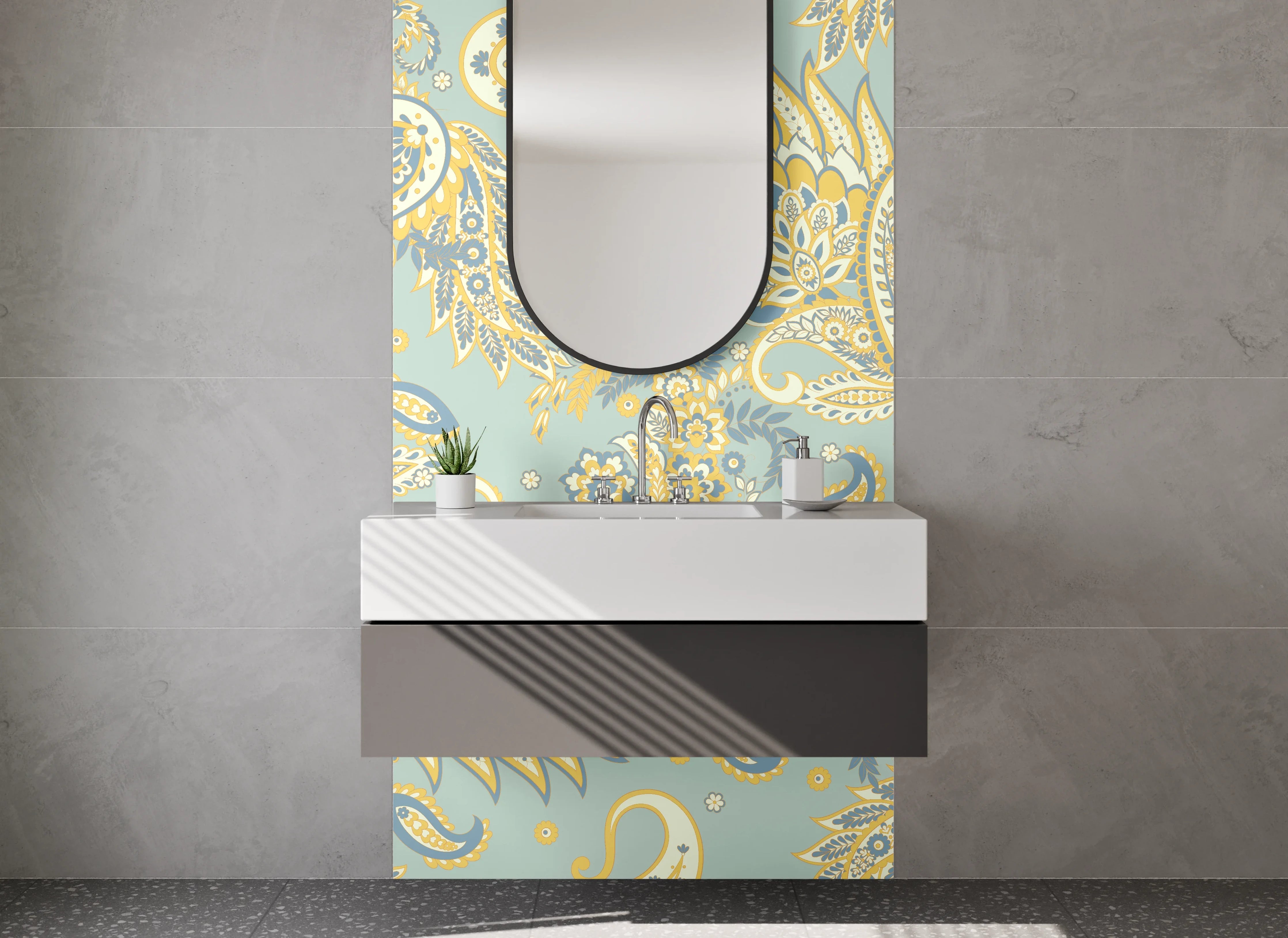 Waschbecken-Rückwand - Paisley Muster Retro Pastell Farben