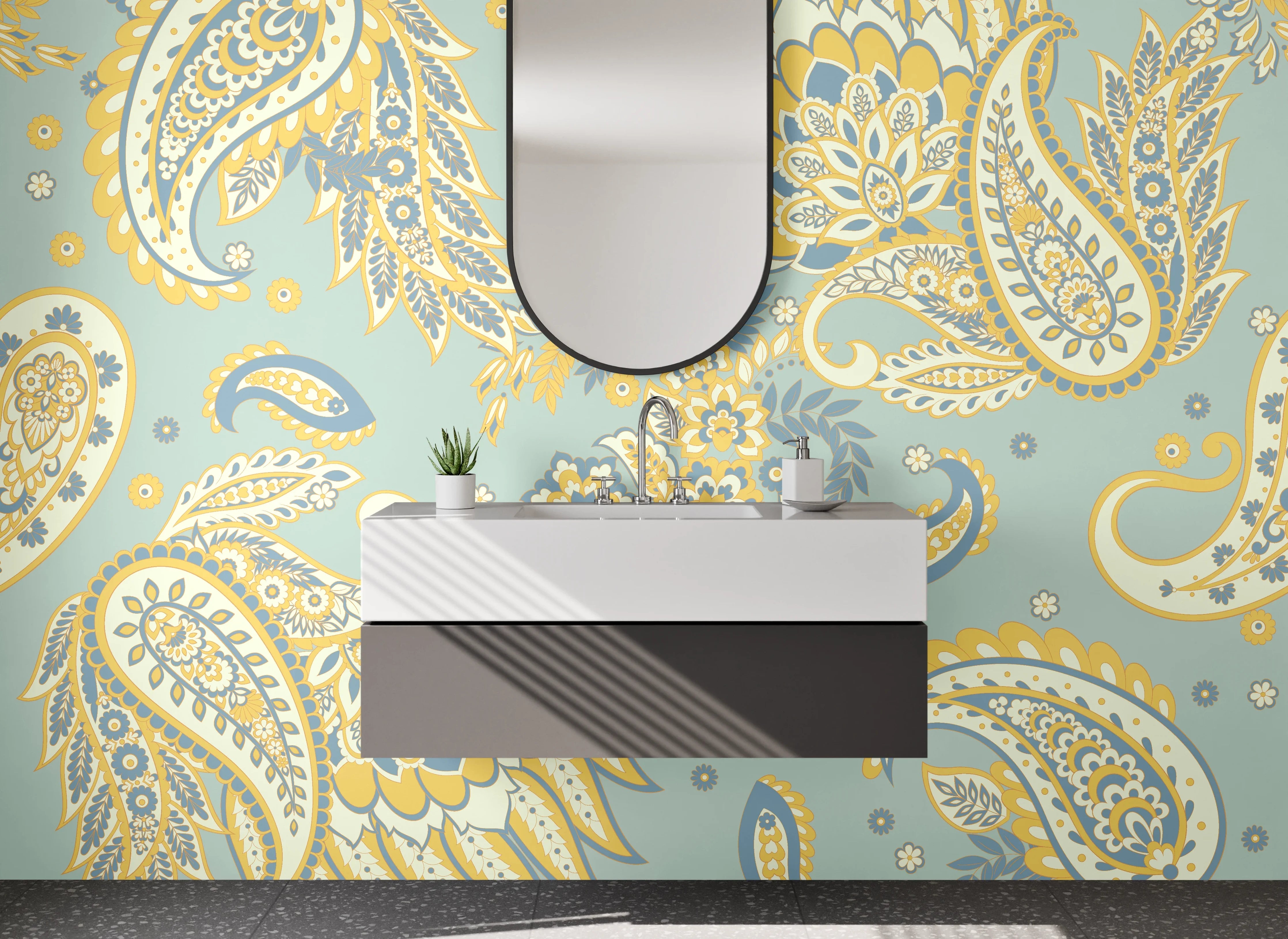 Waschbecken-Rückwand - Paisley Muster Retro Pastell Farben