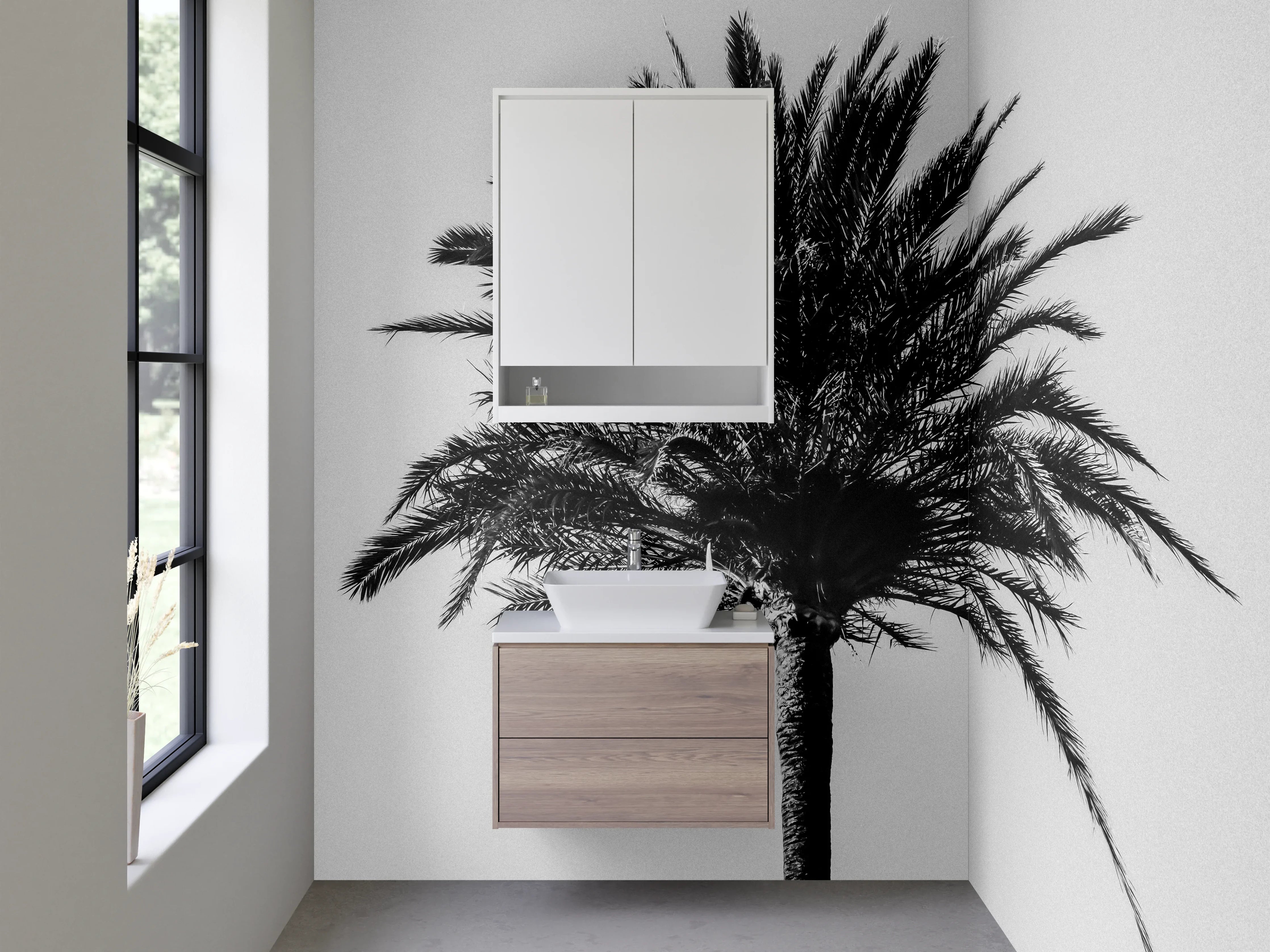 Waschbecken-Rückwand - Palme Schwarz-Weiß Fotografie