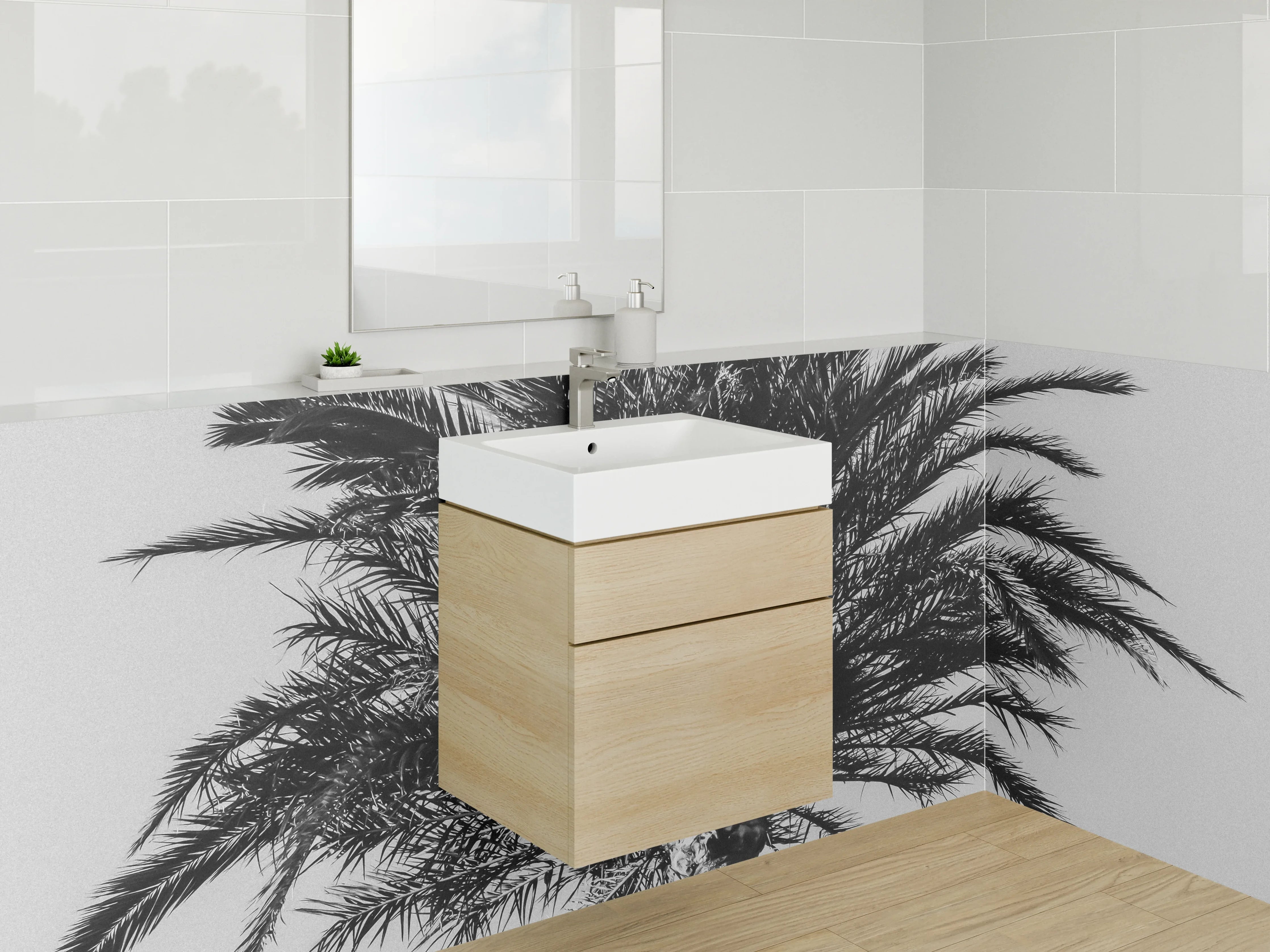 Waschbecken-Rückwand - Palme Schwarz-Weiß Fotografie