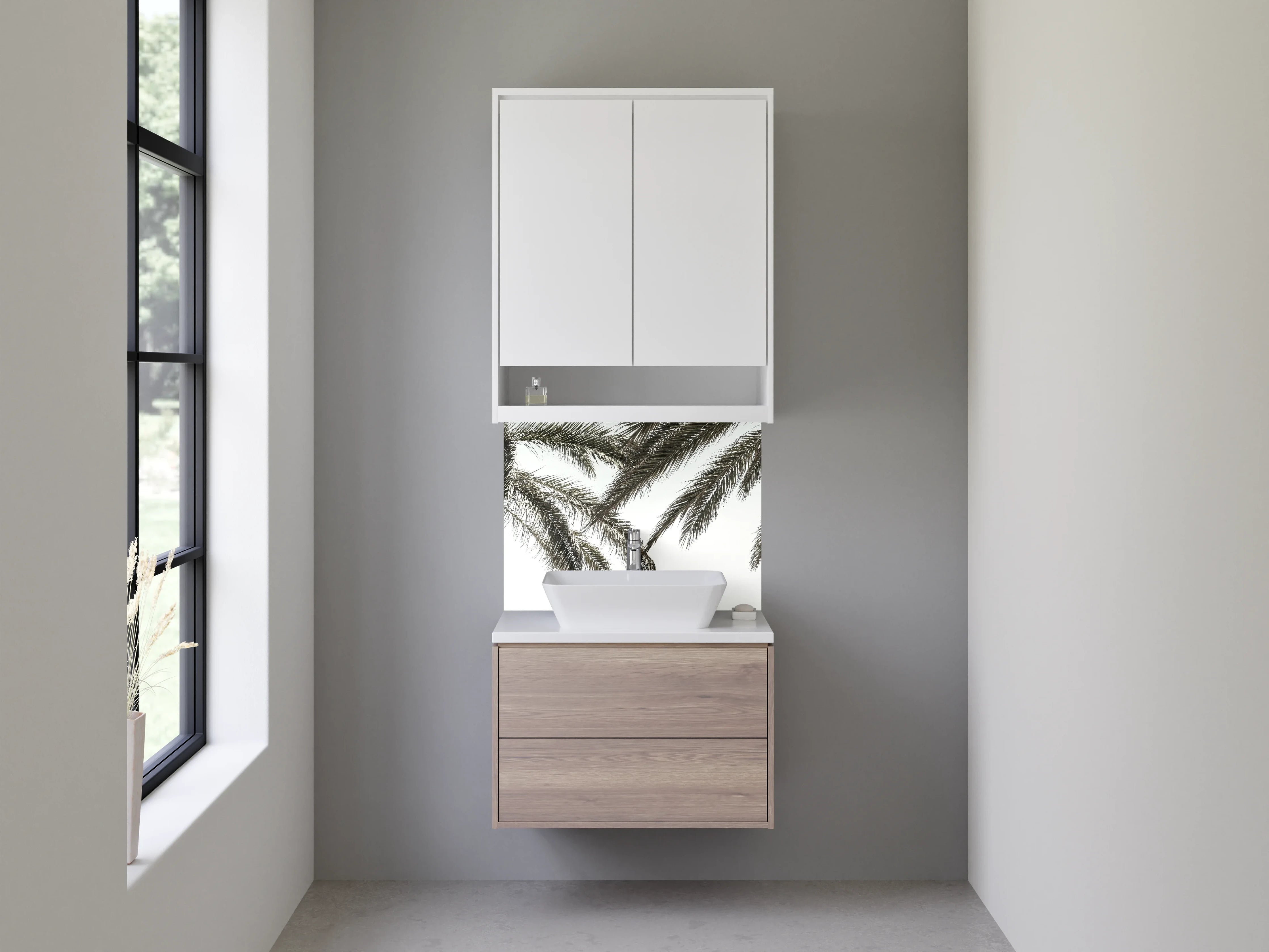 Waschbecken-Rückwand - Palmen am Meer bei Sonnenuntergang