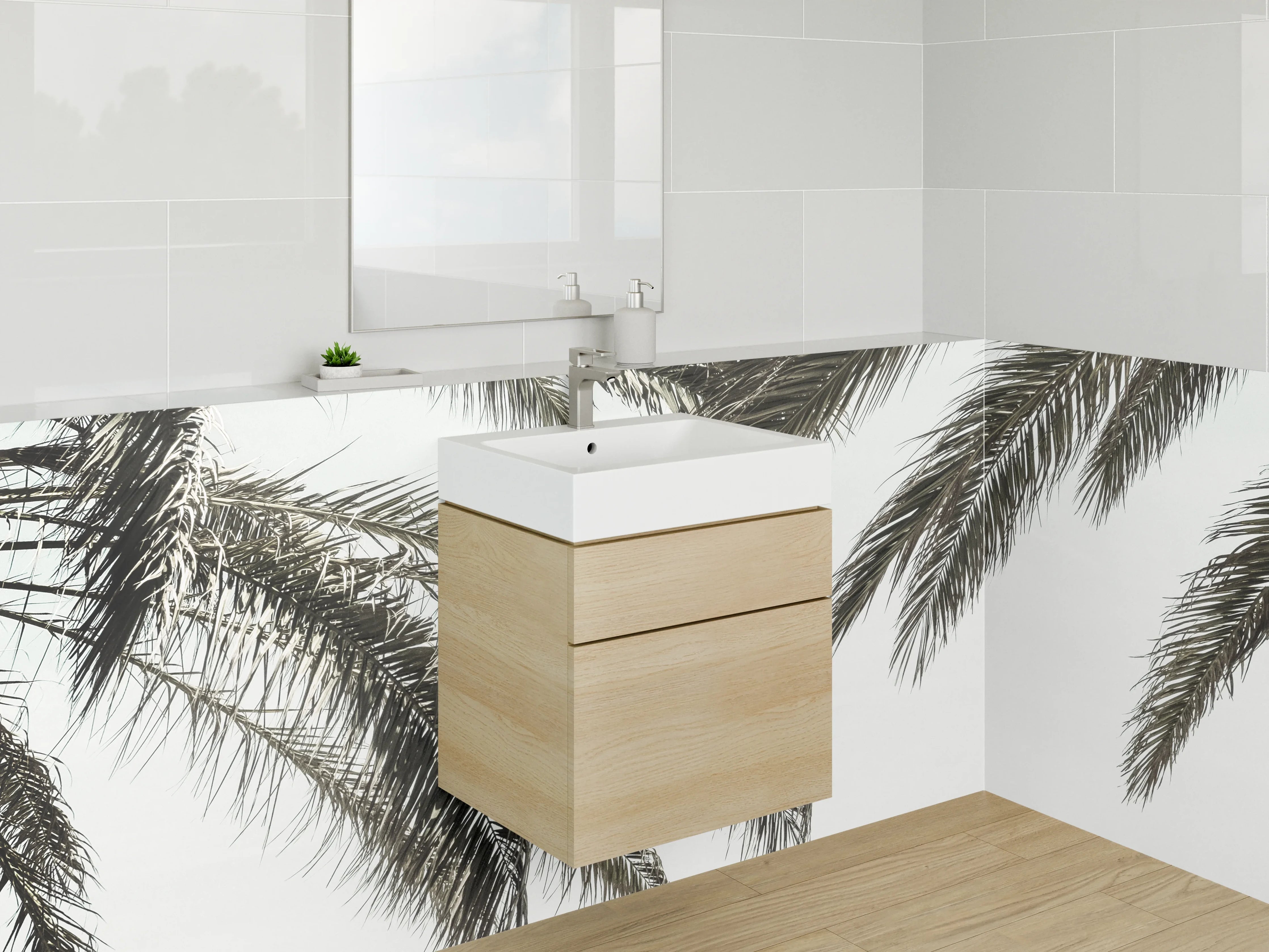 Waschbecken-Rückwand - Palmen am Meer bei Sonnenuntergang