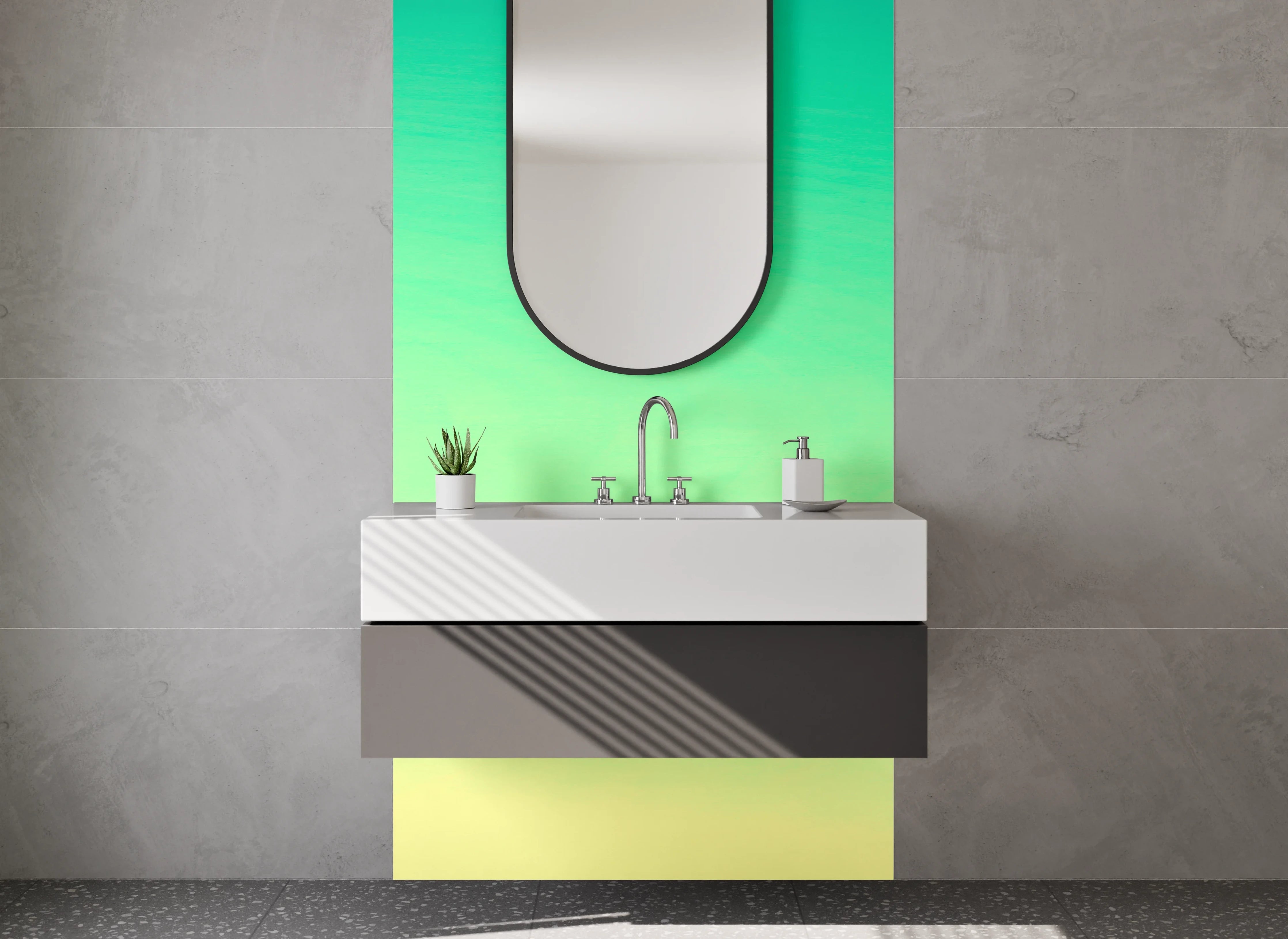Waschbecken-Rückwand - Palmenstrand Retro Pastell
