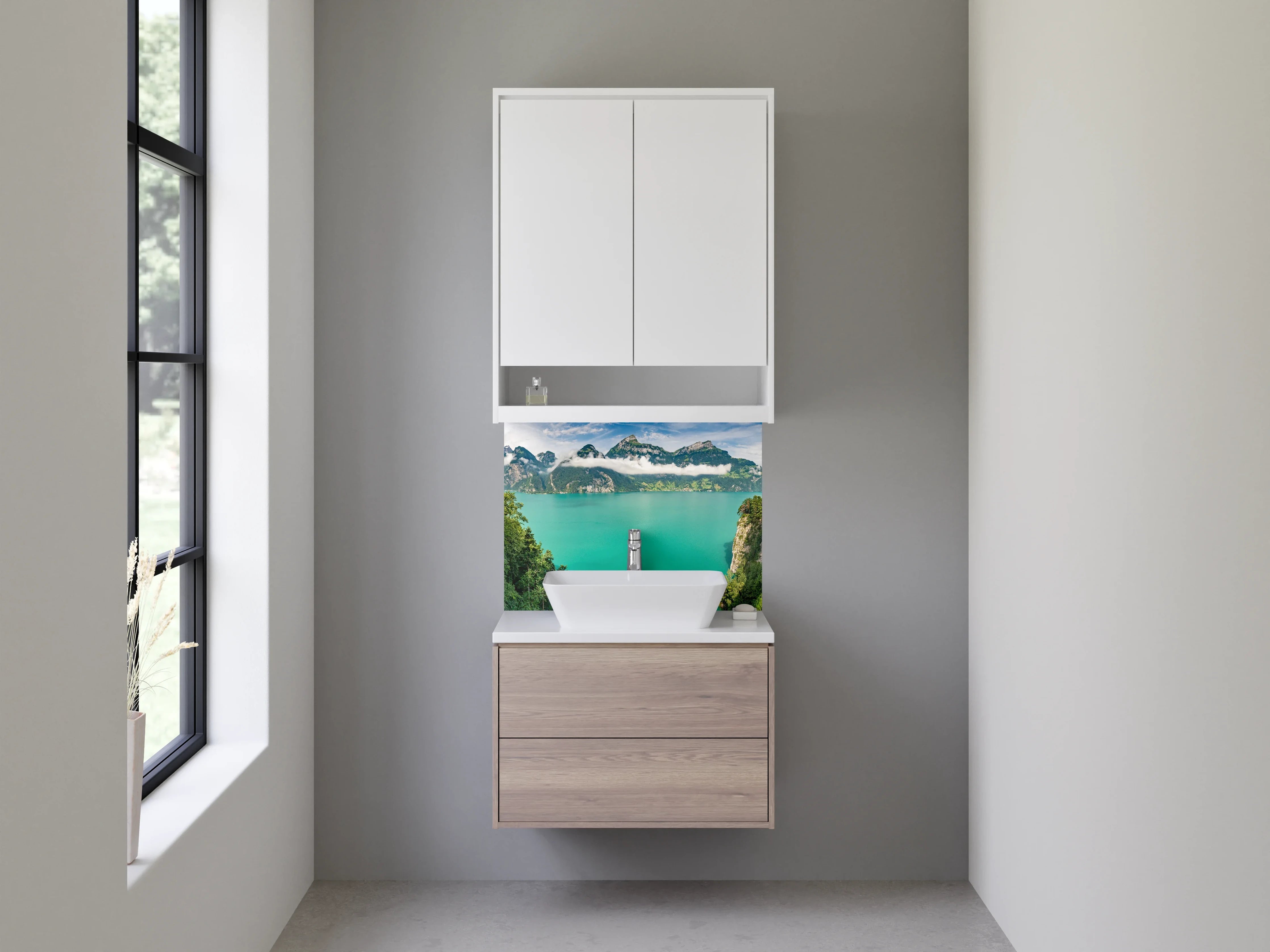 Waschbecken-Rückwand - Panorama Alpen See Landschaft