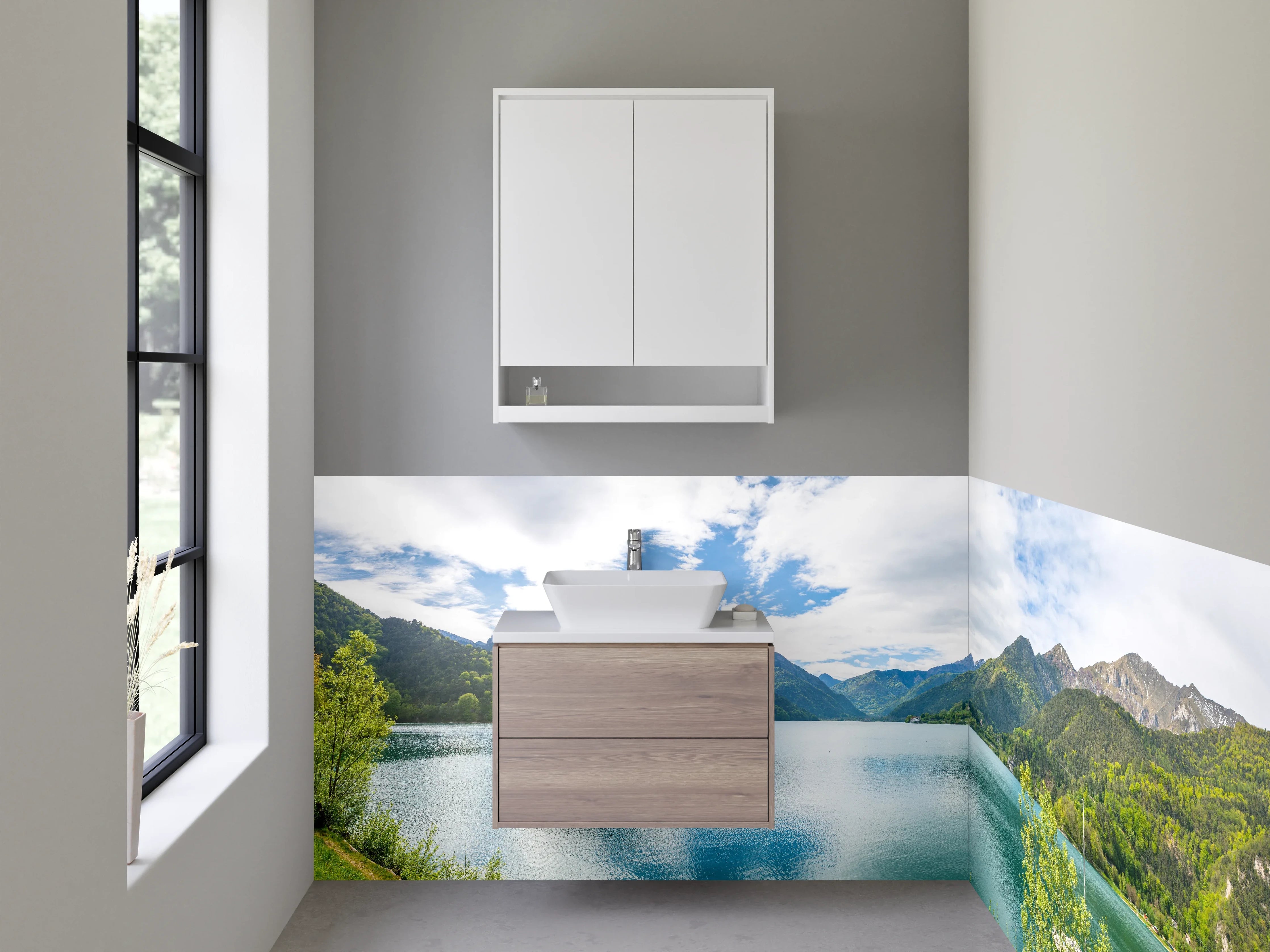 Waschbecken-Rückwand - Panorama Bergsee mit Alpenkulisse