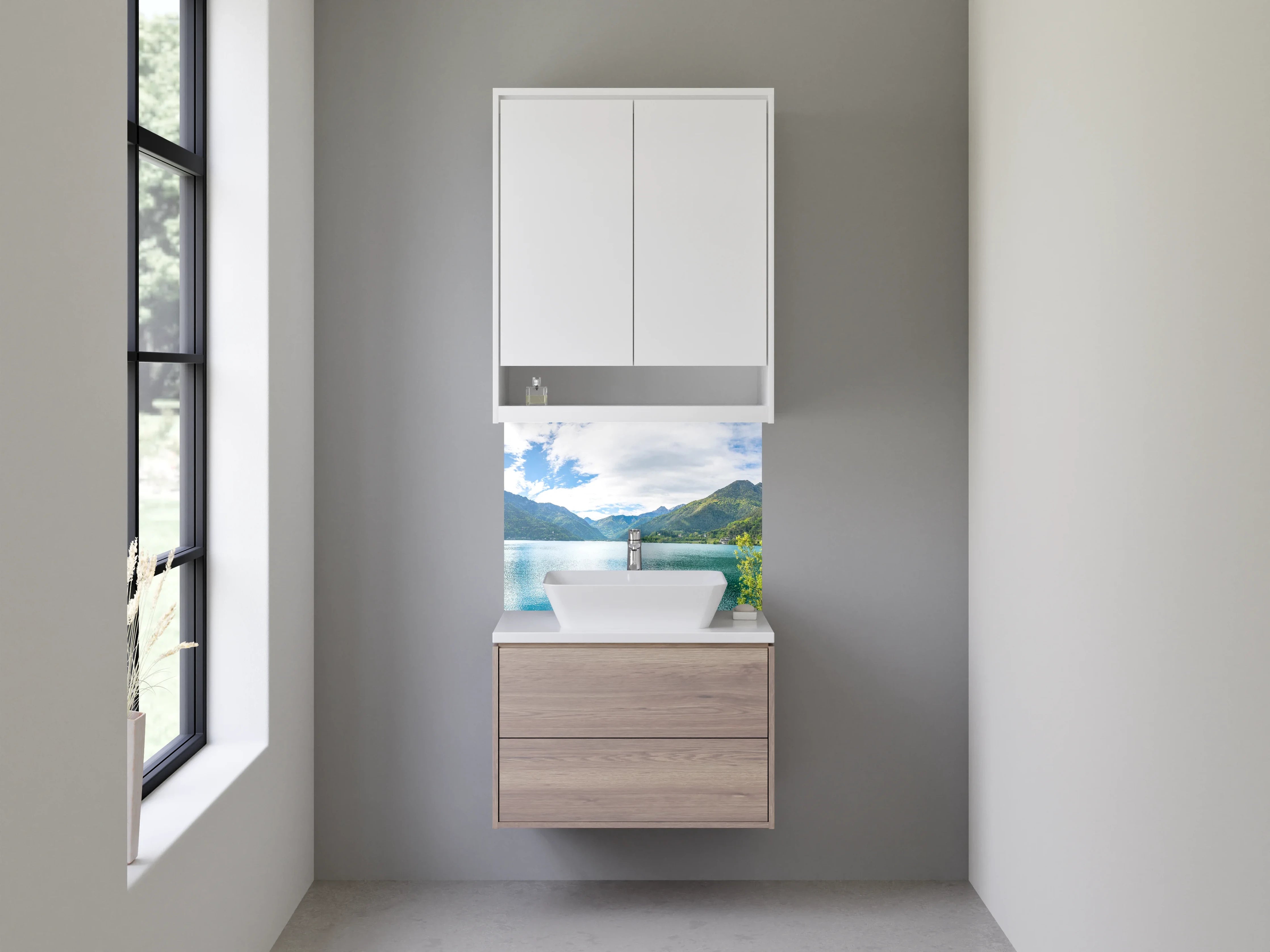 Waschbecken-Rückwand - Panorama Bergsee mit Alpenkulisse