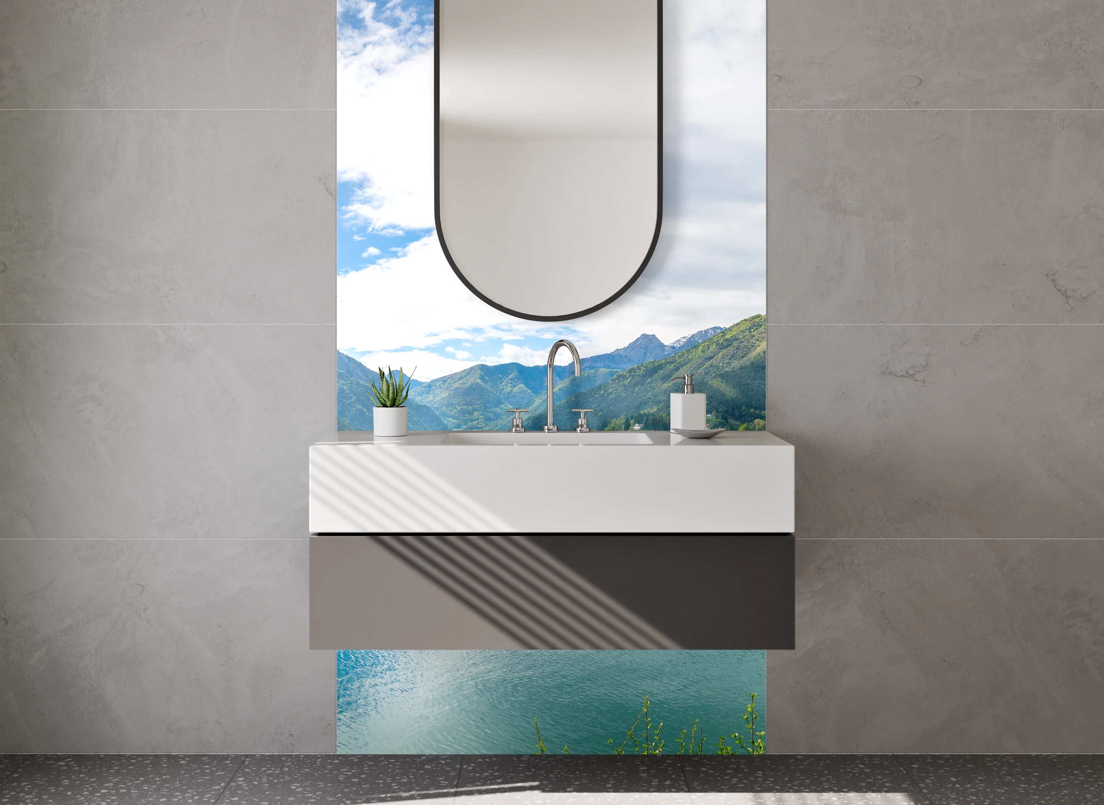 Waschbecken-Rückwand - Panorama Bergsee mit Alpenkulisse