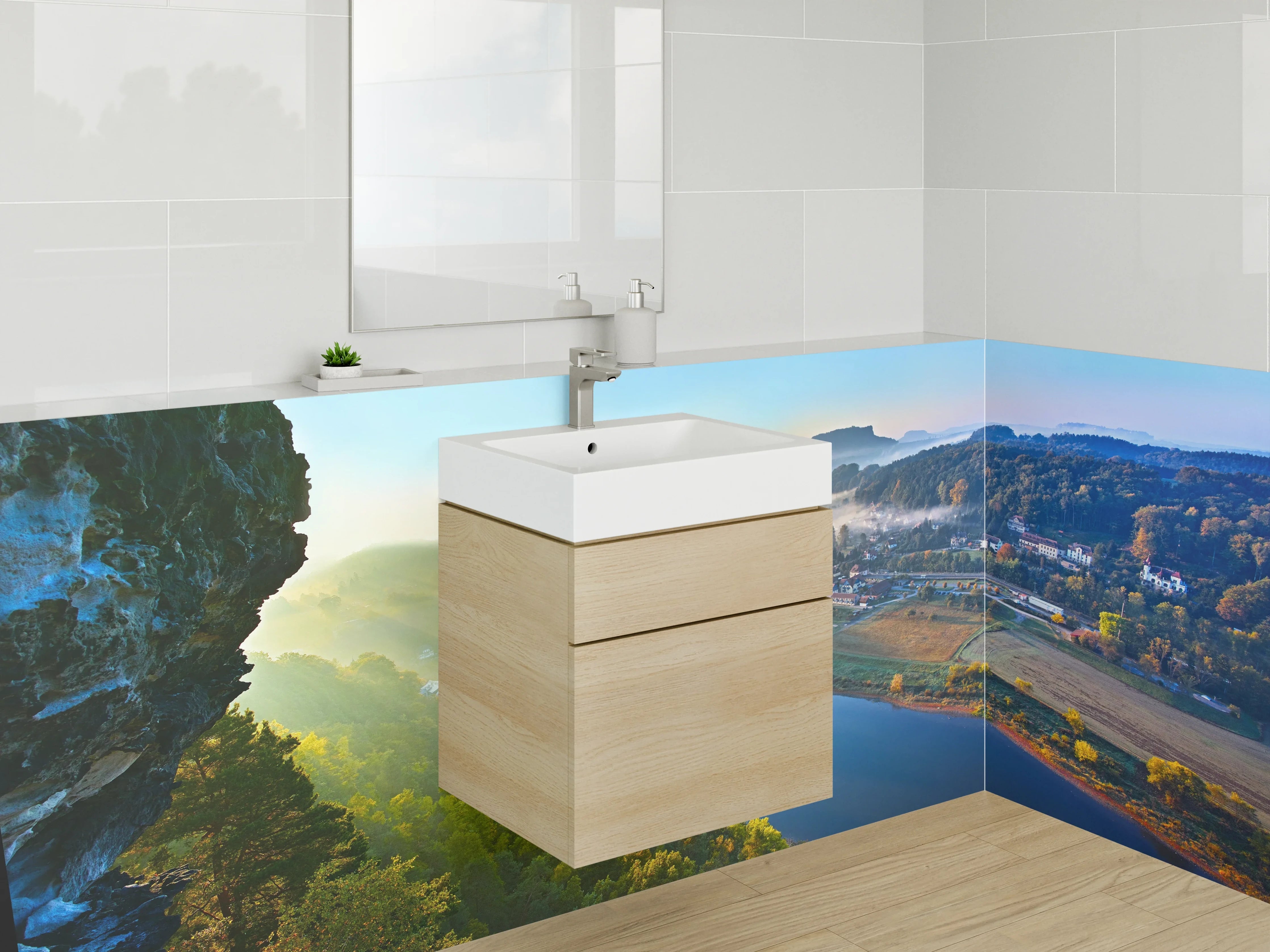 Waschbecken-Rückwand - Panorama Elbtal Sächsische Schweiz