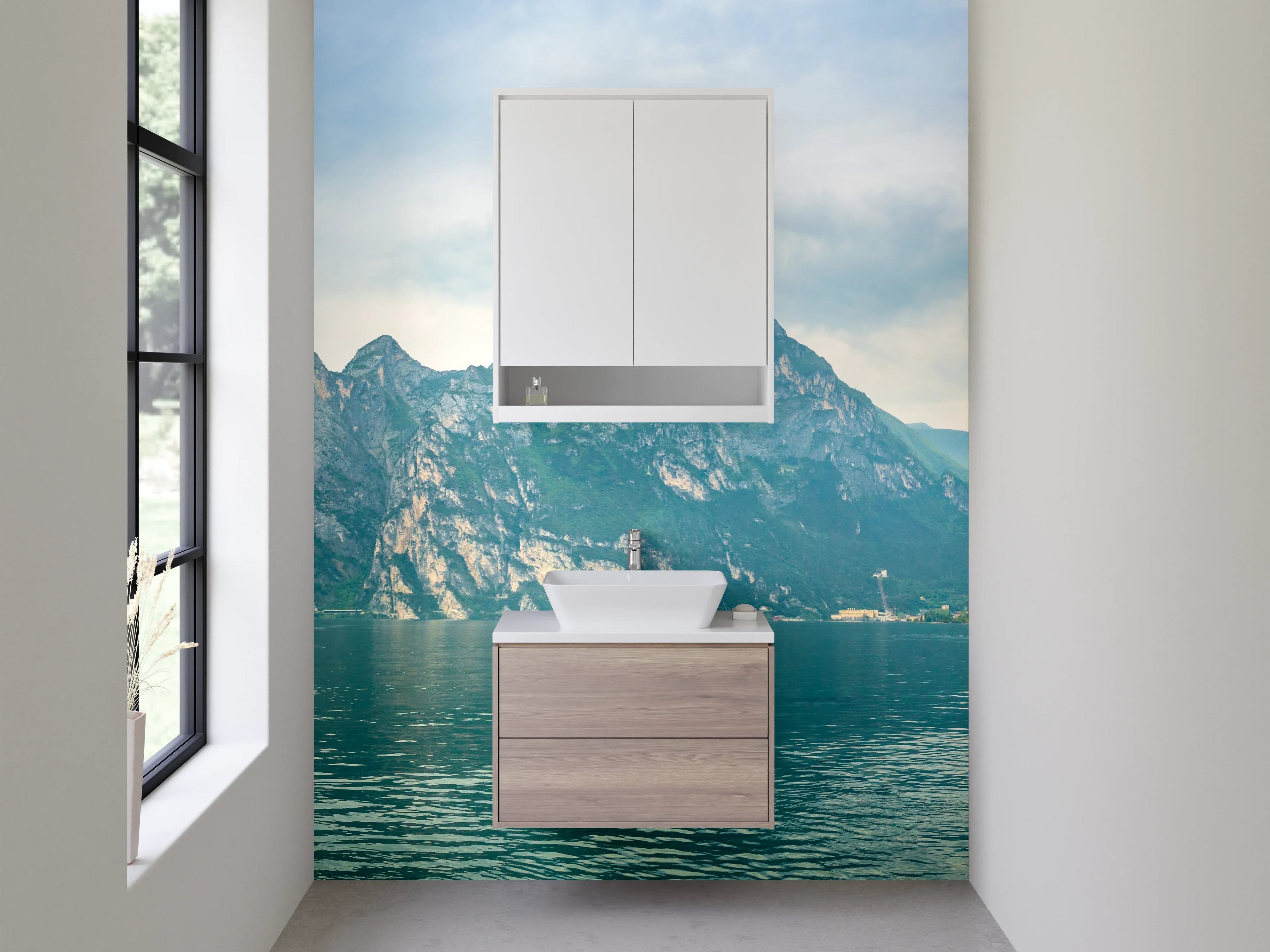 Waschbecken-Rückwand - Panorama Gardasee mit Bergen