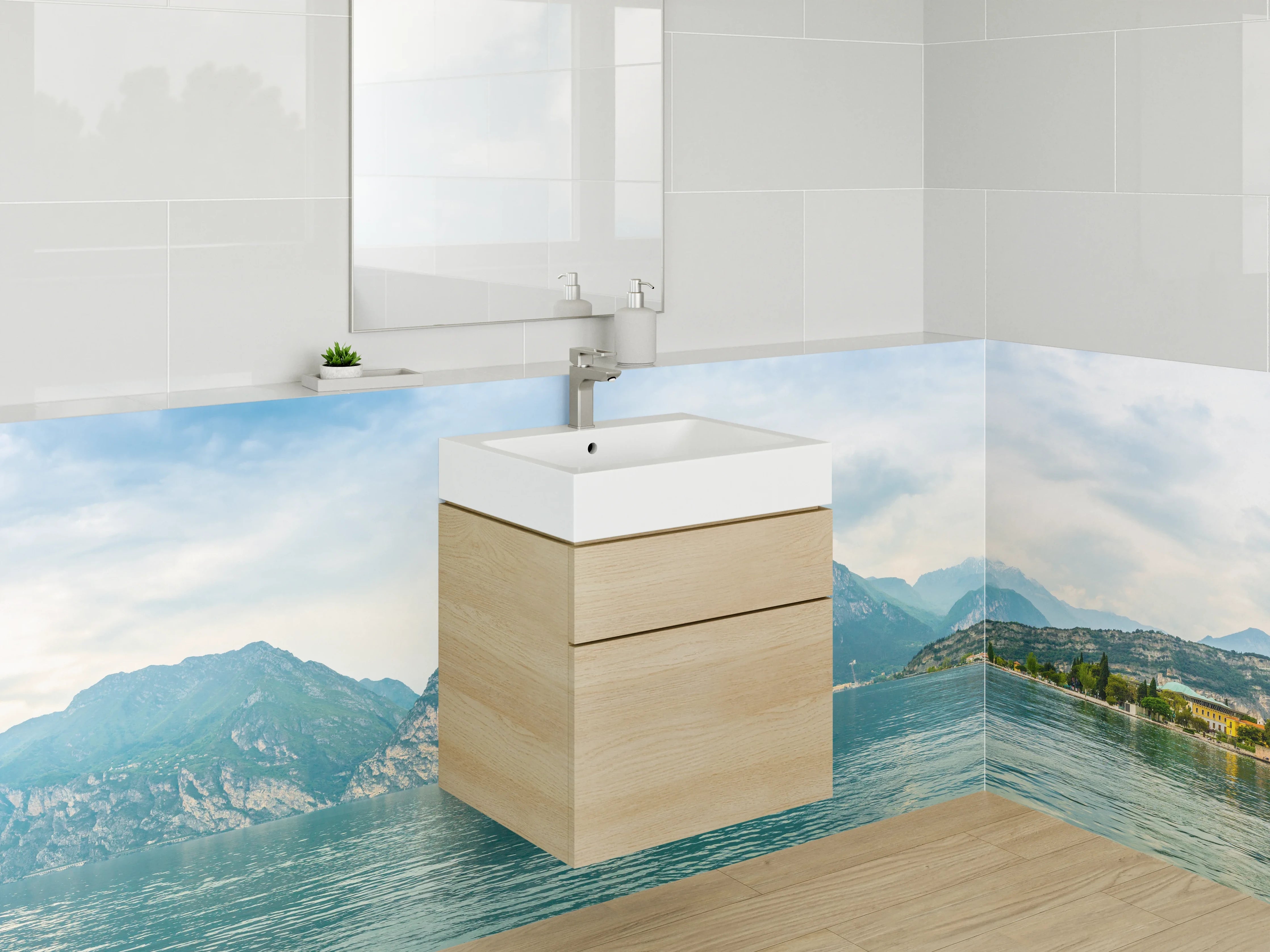 Waschbecken-Rückwand - Panorama Gardasee mit Bergen