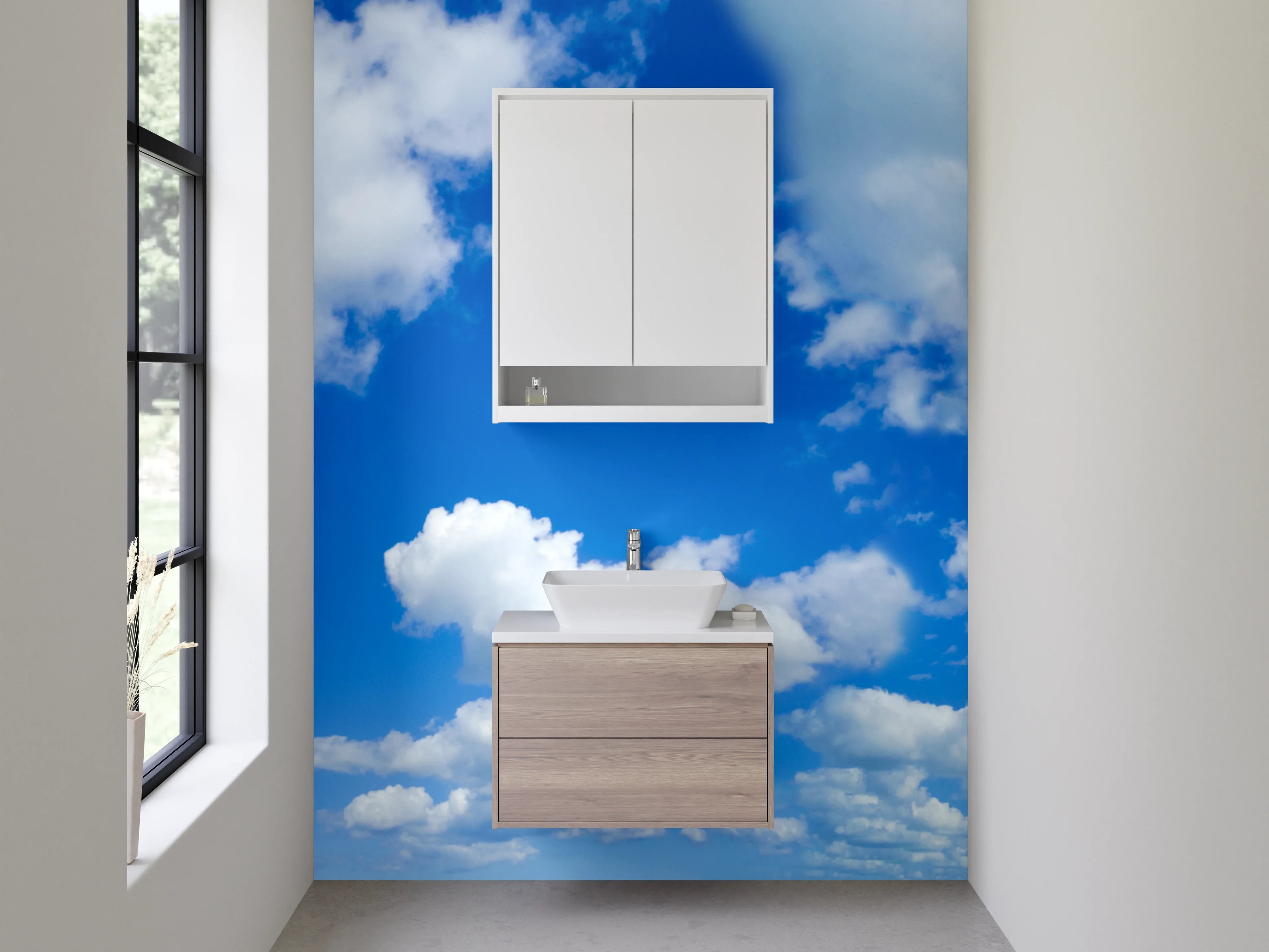 Waschbecken-Rückwand - Panorama Himmel mit weißen Wolken
