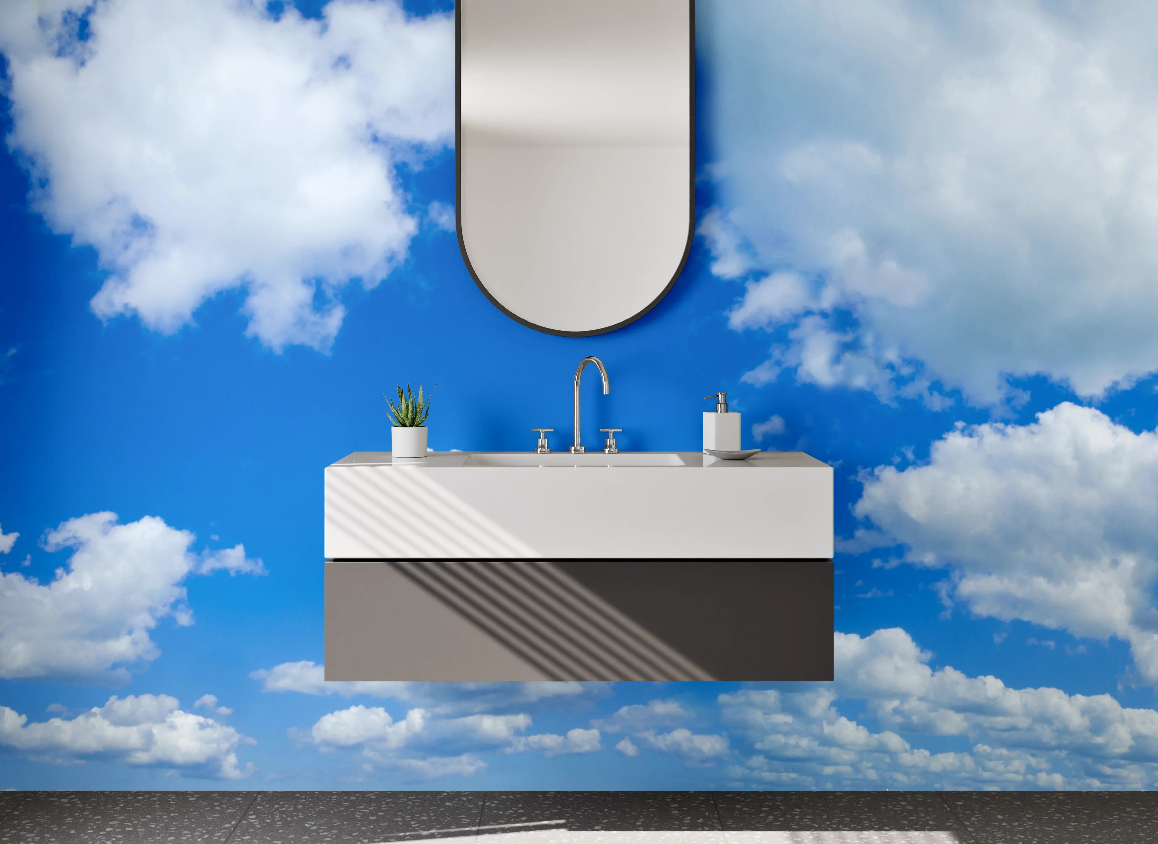 Waschbecken-Rückwand - Panorama Himmel mit weißen Wolken