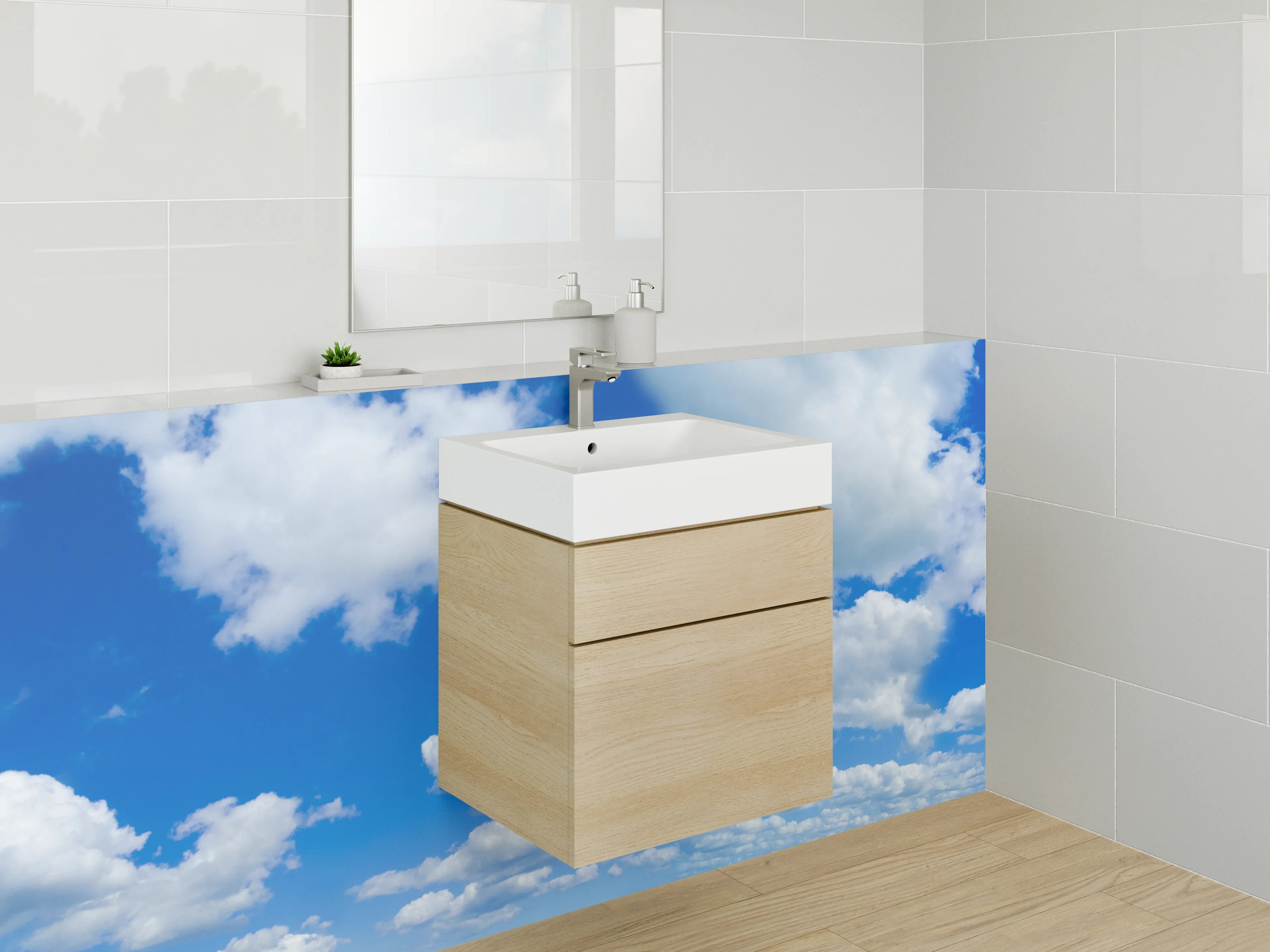 Waschbecken-Rückwand - Panorama Himmel mit weißen Wolken