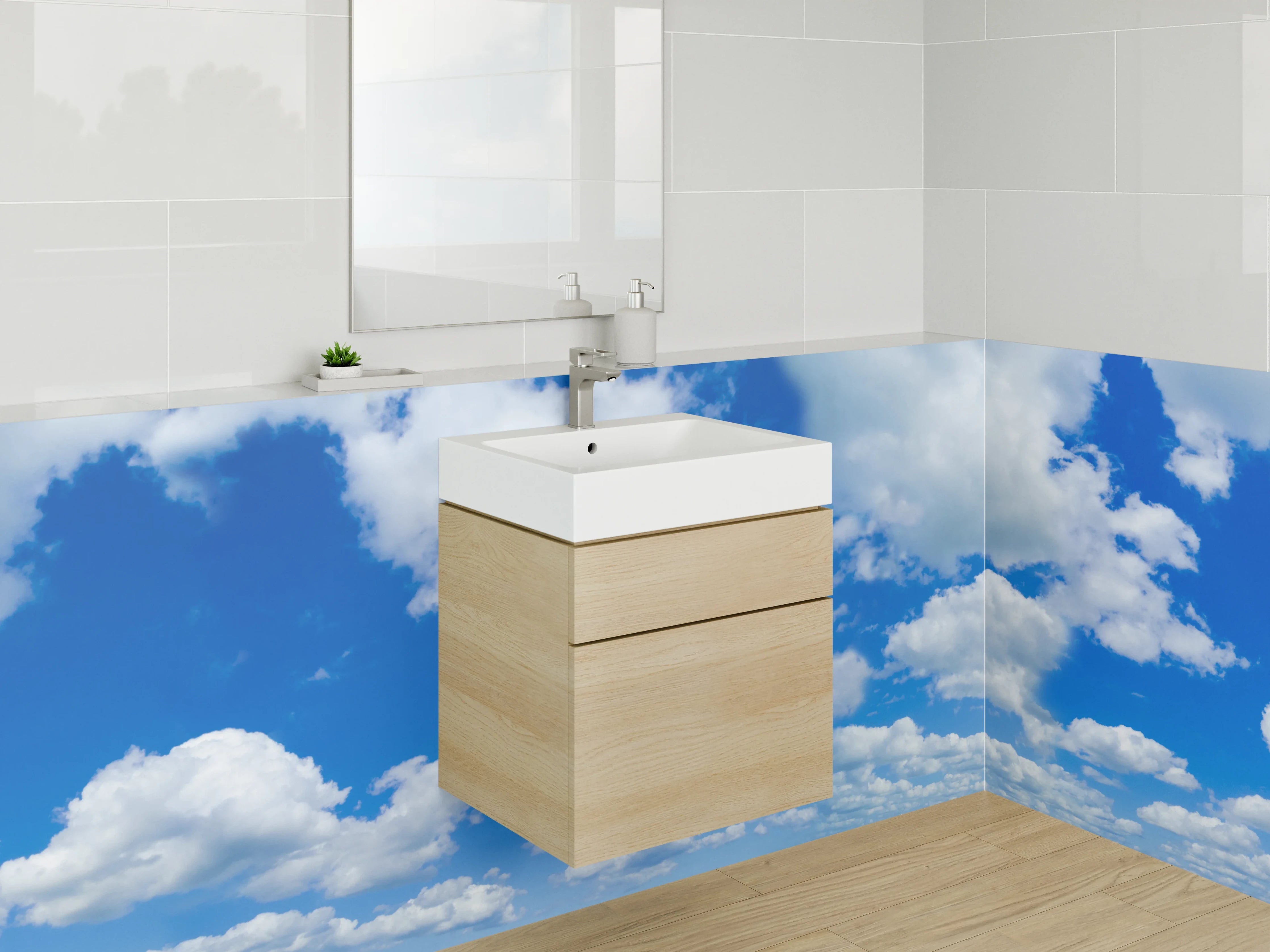Waschbecken-Rückwand - Panorama Himmel mit weißen Wolken
