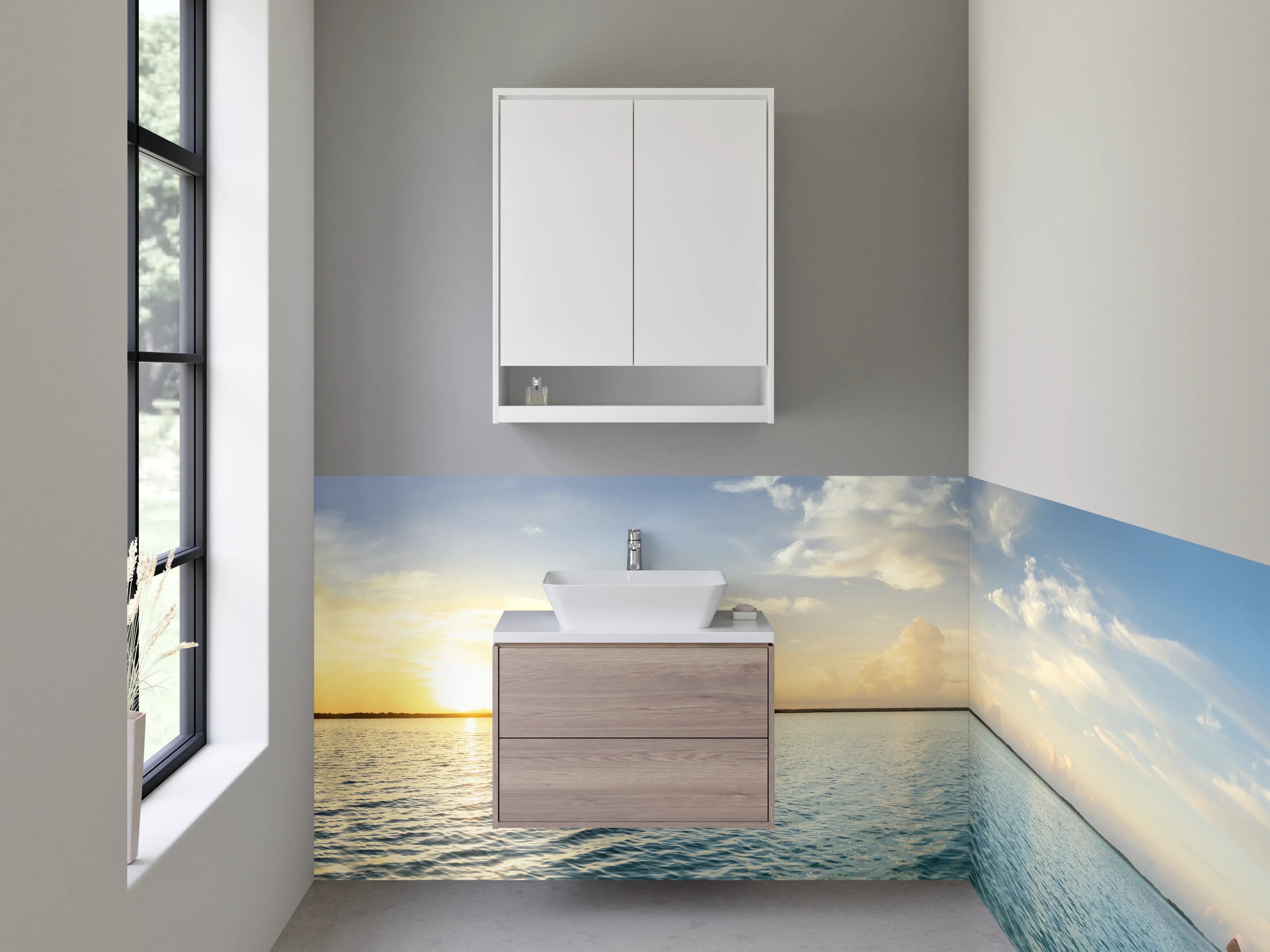 Waschbecken-Rückwand - Panorama Sonnenuntergang Meer