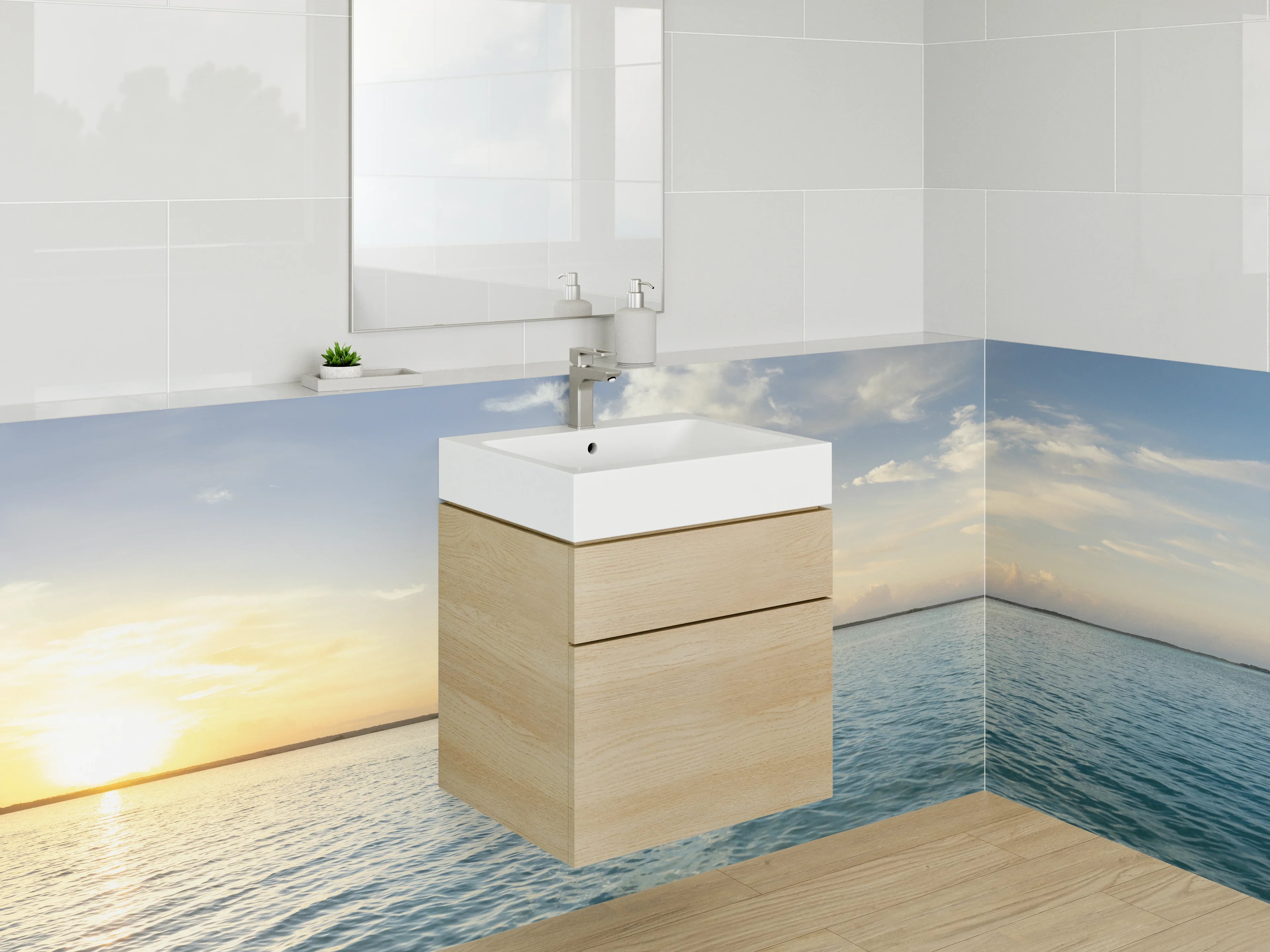 Waschbecken-Rückwand - Panorama Sonnenuntergang Meer