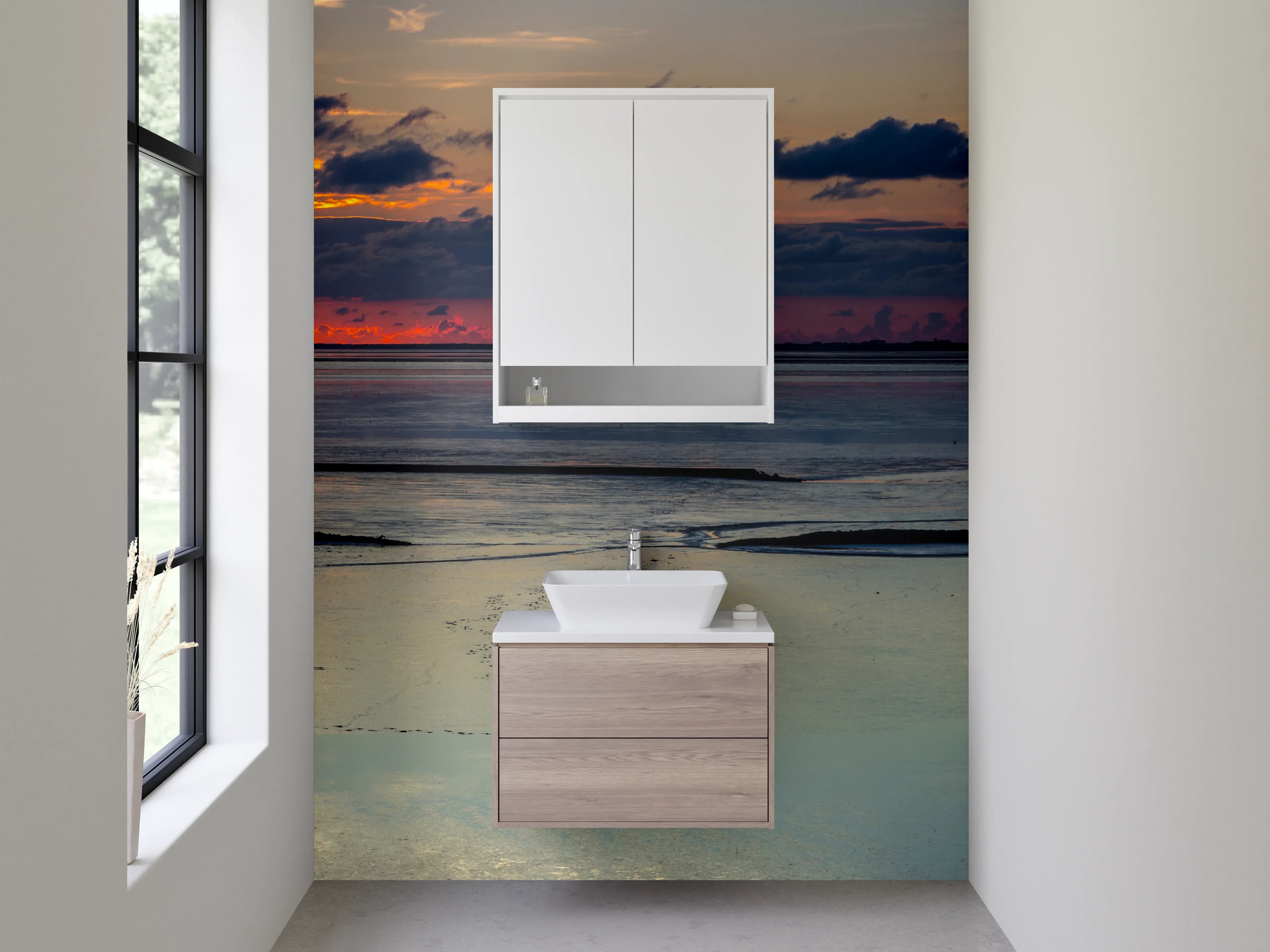 Waschbecken-Rückwand - Panorama Sonnenuntergang Nordsee Watt