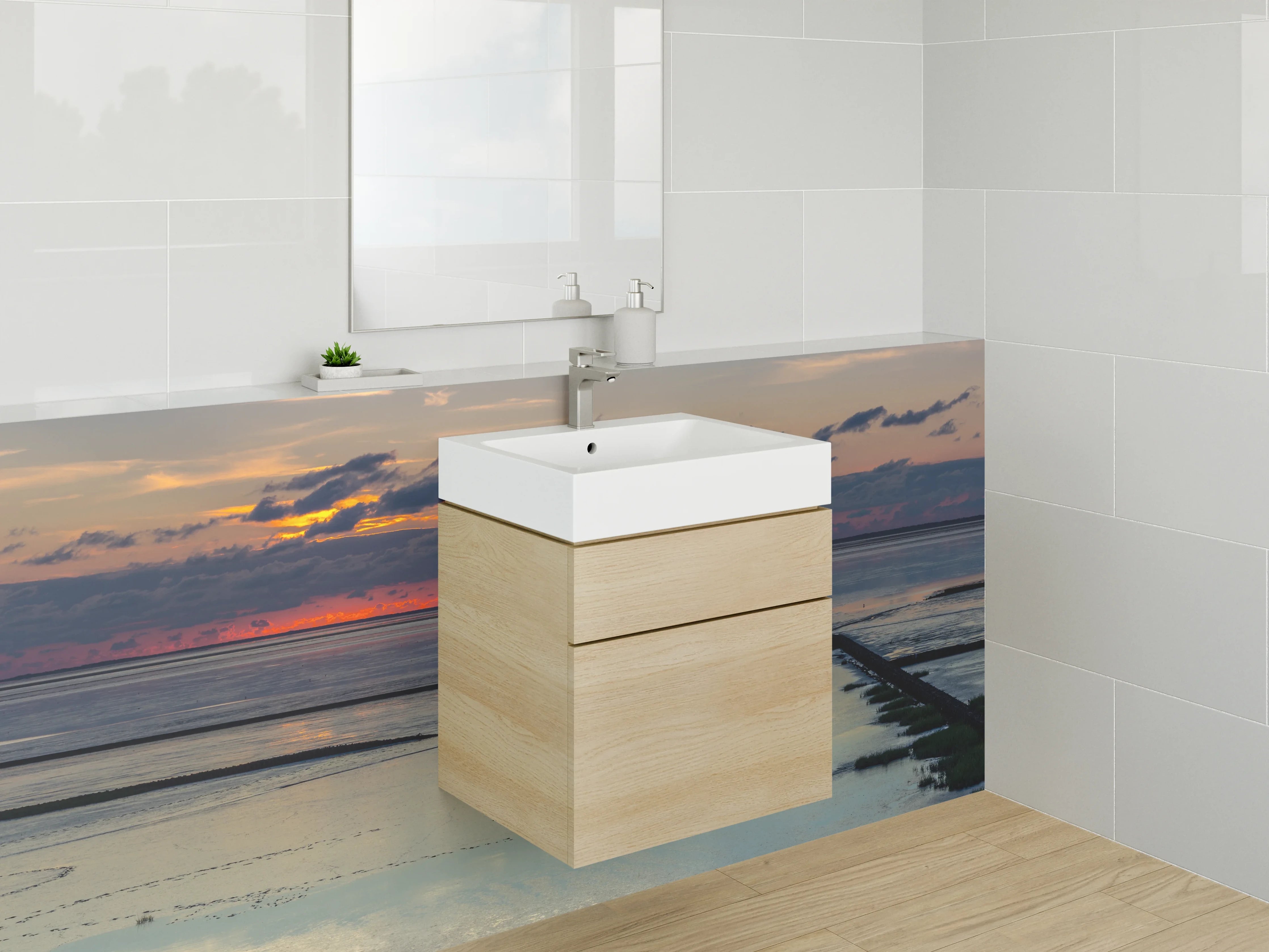 Waschbecken-Rückwand - Panorama Sonnenuntergang Nordsee Watt