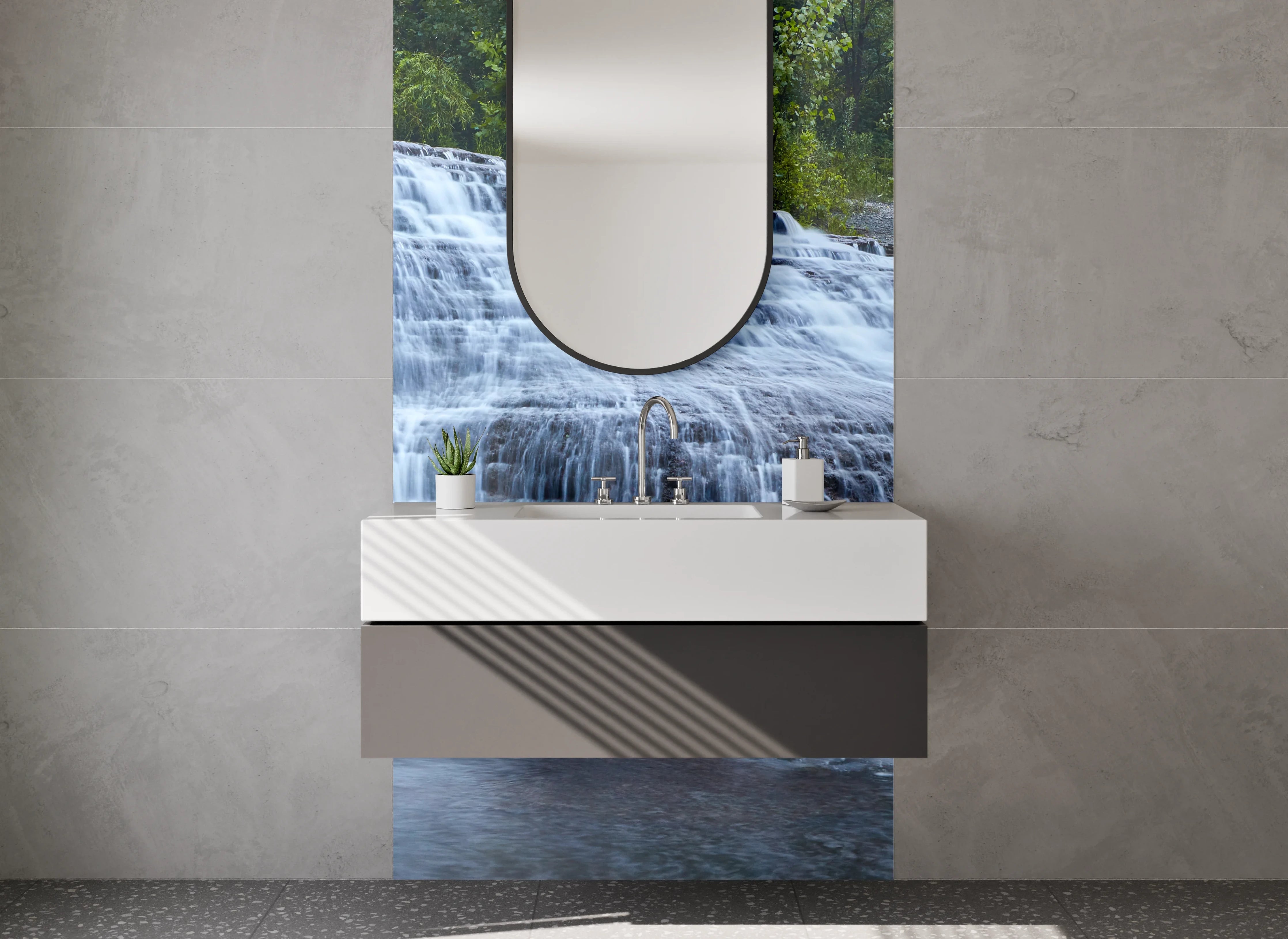 Waschbecken-Rückwand - Panorama Wasserfall Naturmotiiv