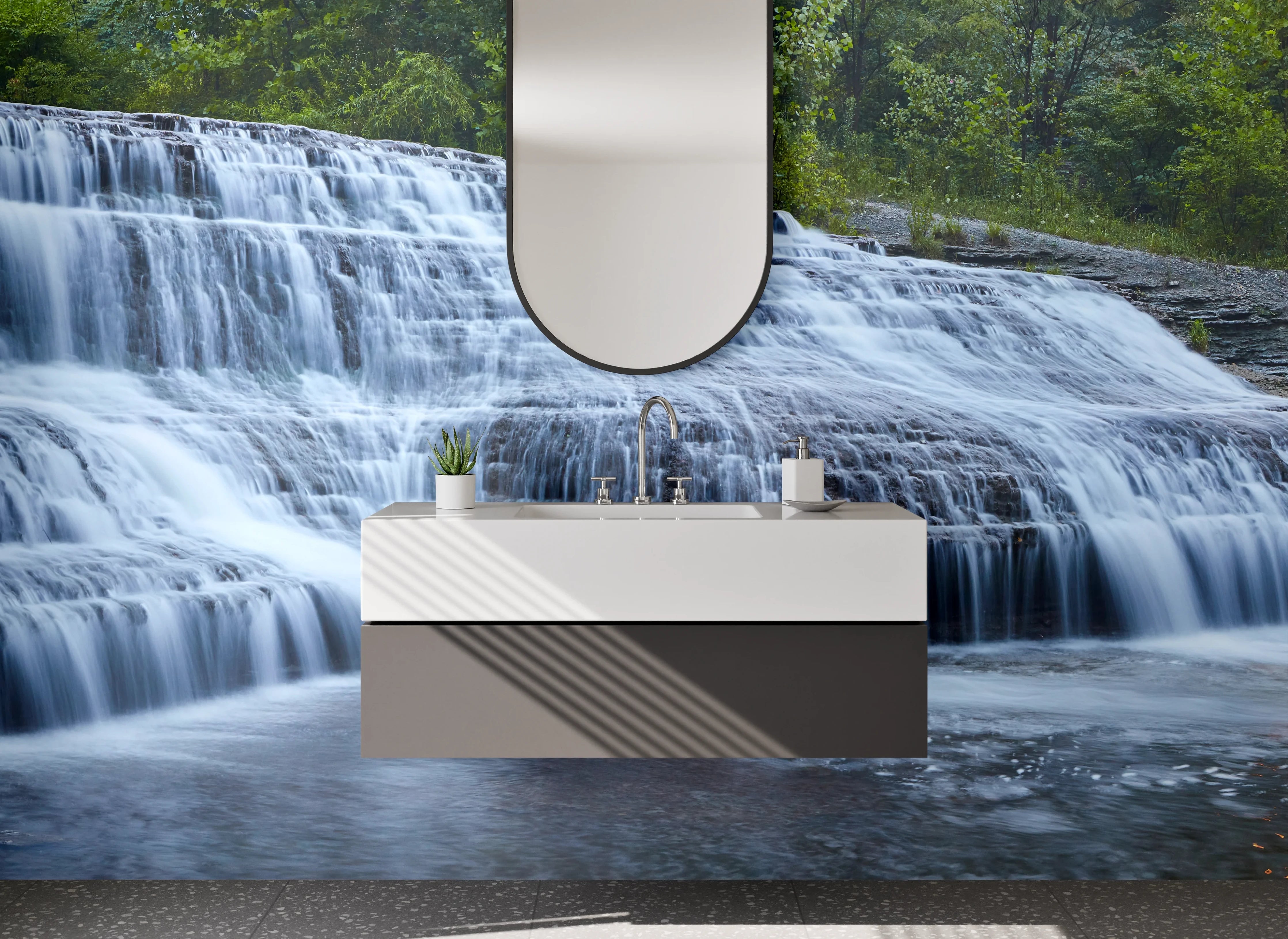 Waschbecken-Rückwand - Panorama Wasserfall Naturmotiiv