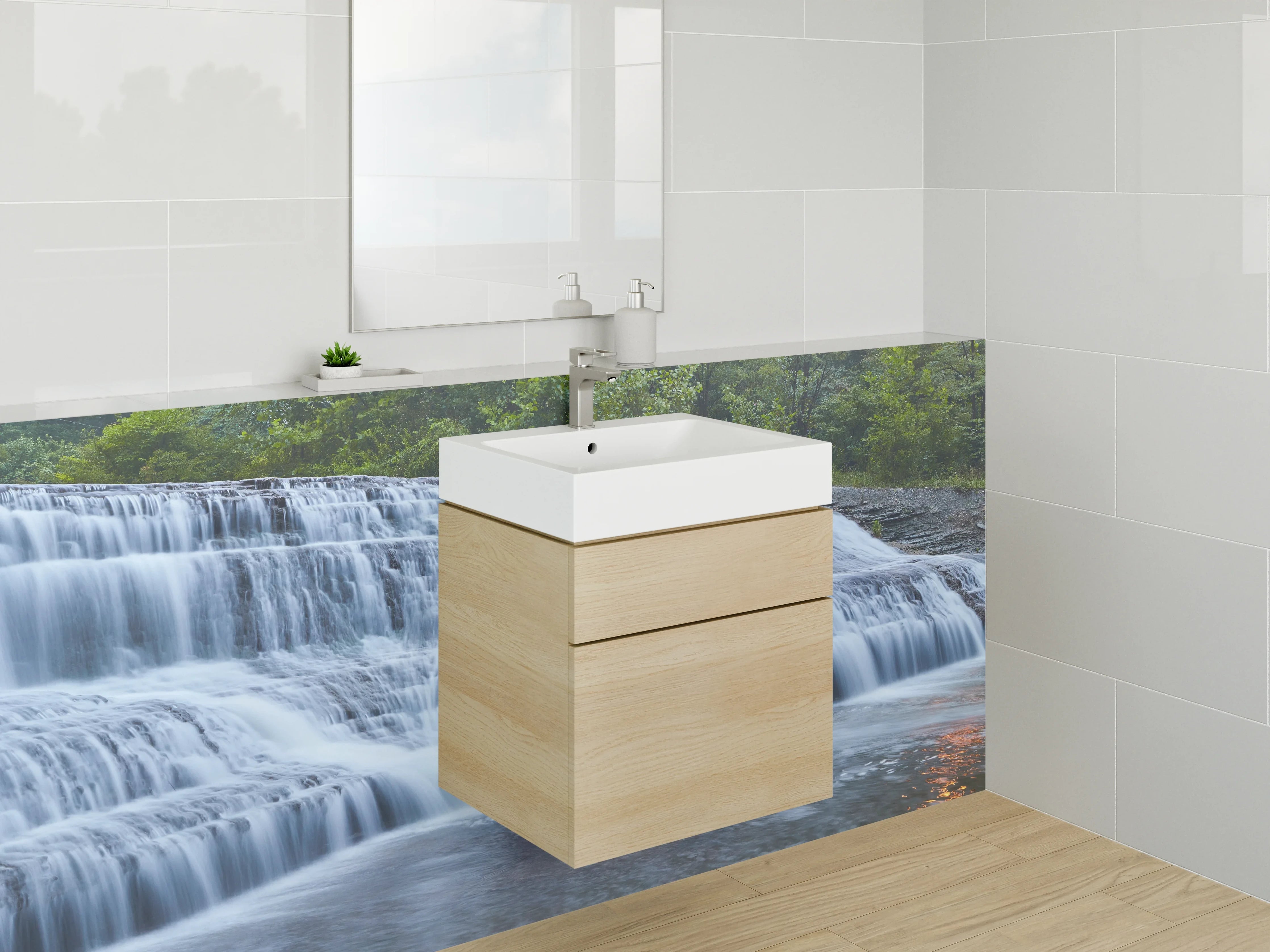 Waschbecken-Rückwand - Panorama Wasserfall Naturmotiiv