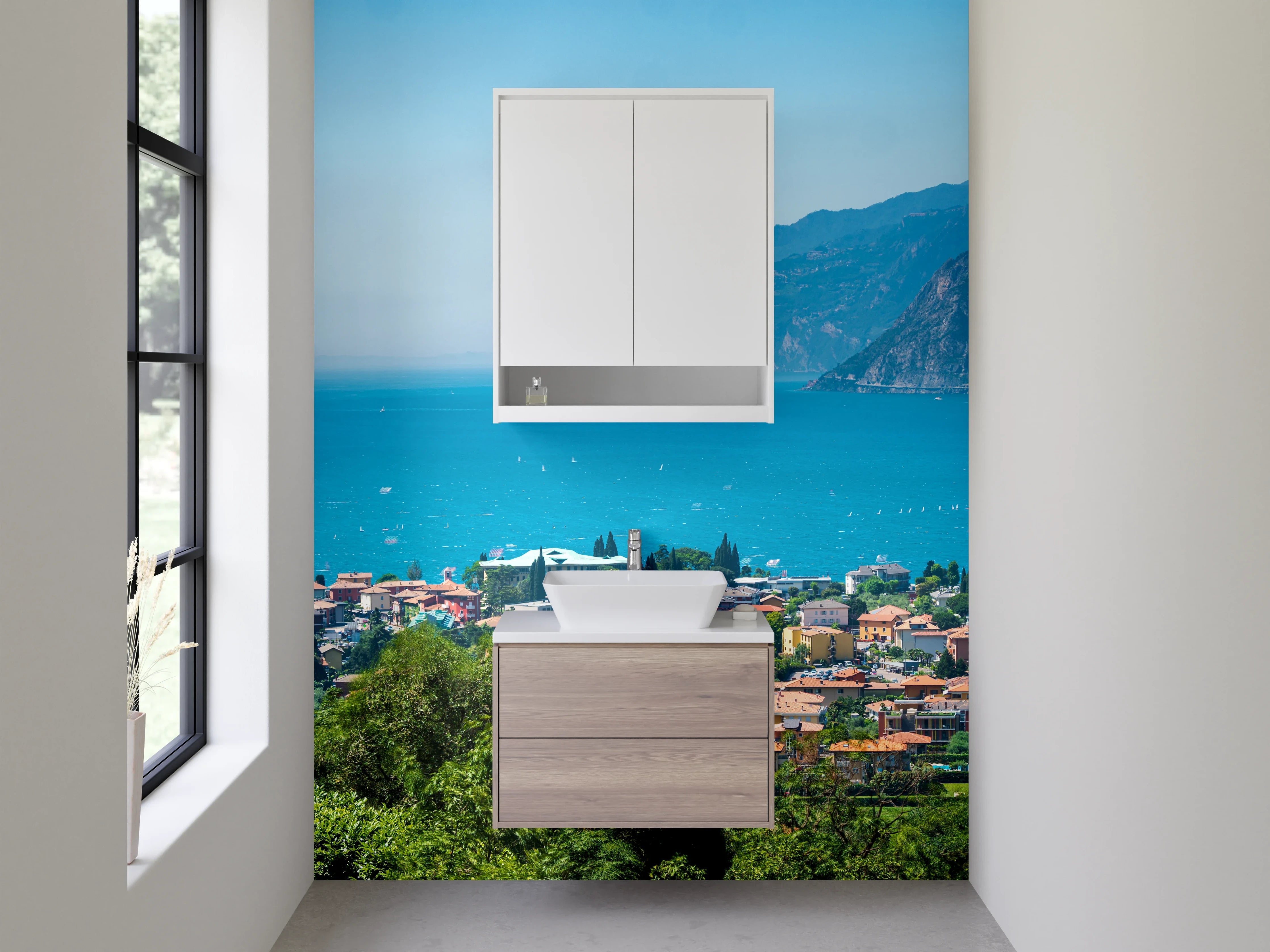 Waschbecken-Rückwand - Panoramablick Gardasee Landschaft Fotokunst