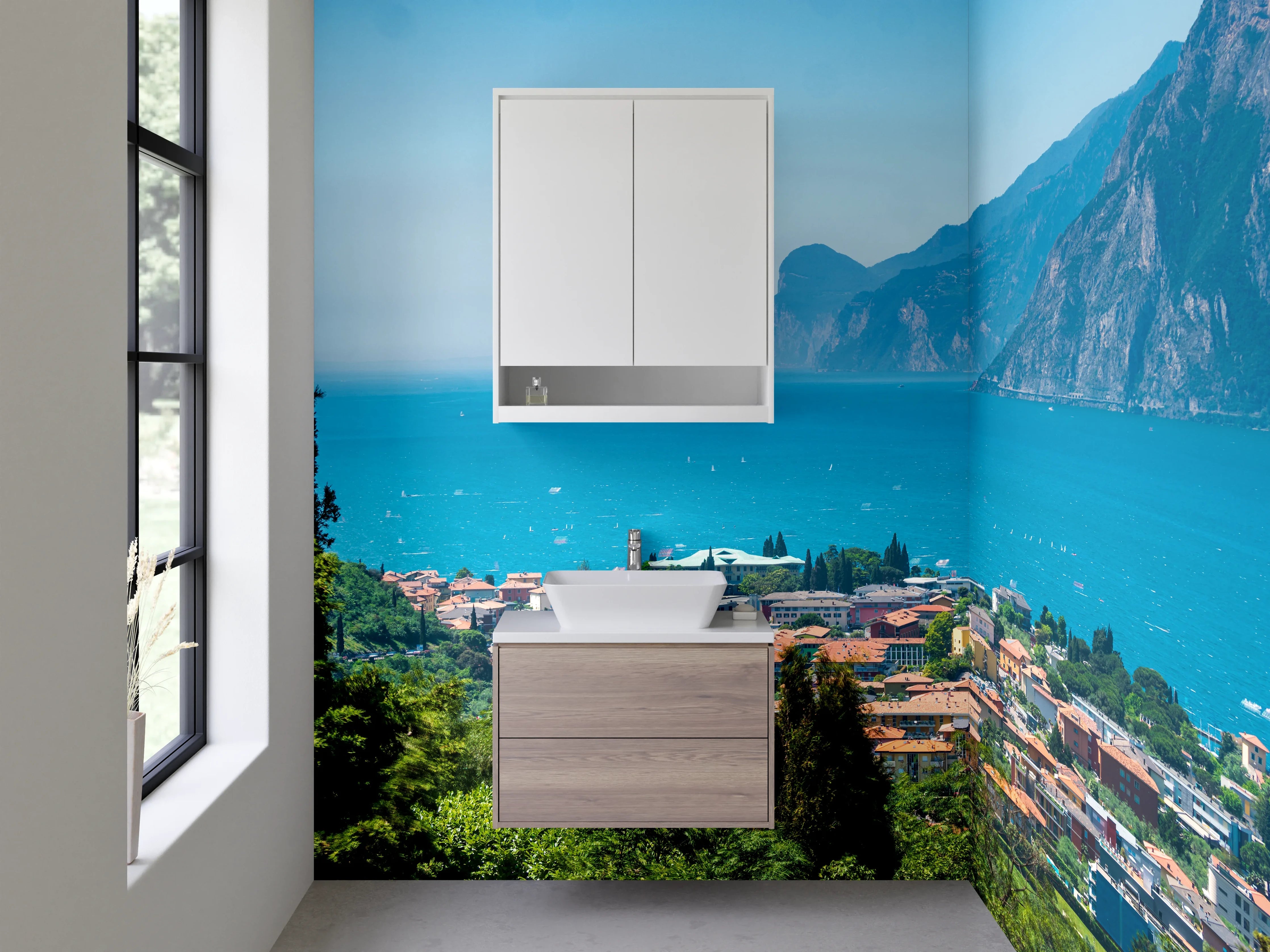 Waschbecken-Rückwand - Panoramablick Gardasee Landschaft Fotokunst