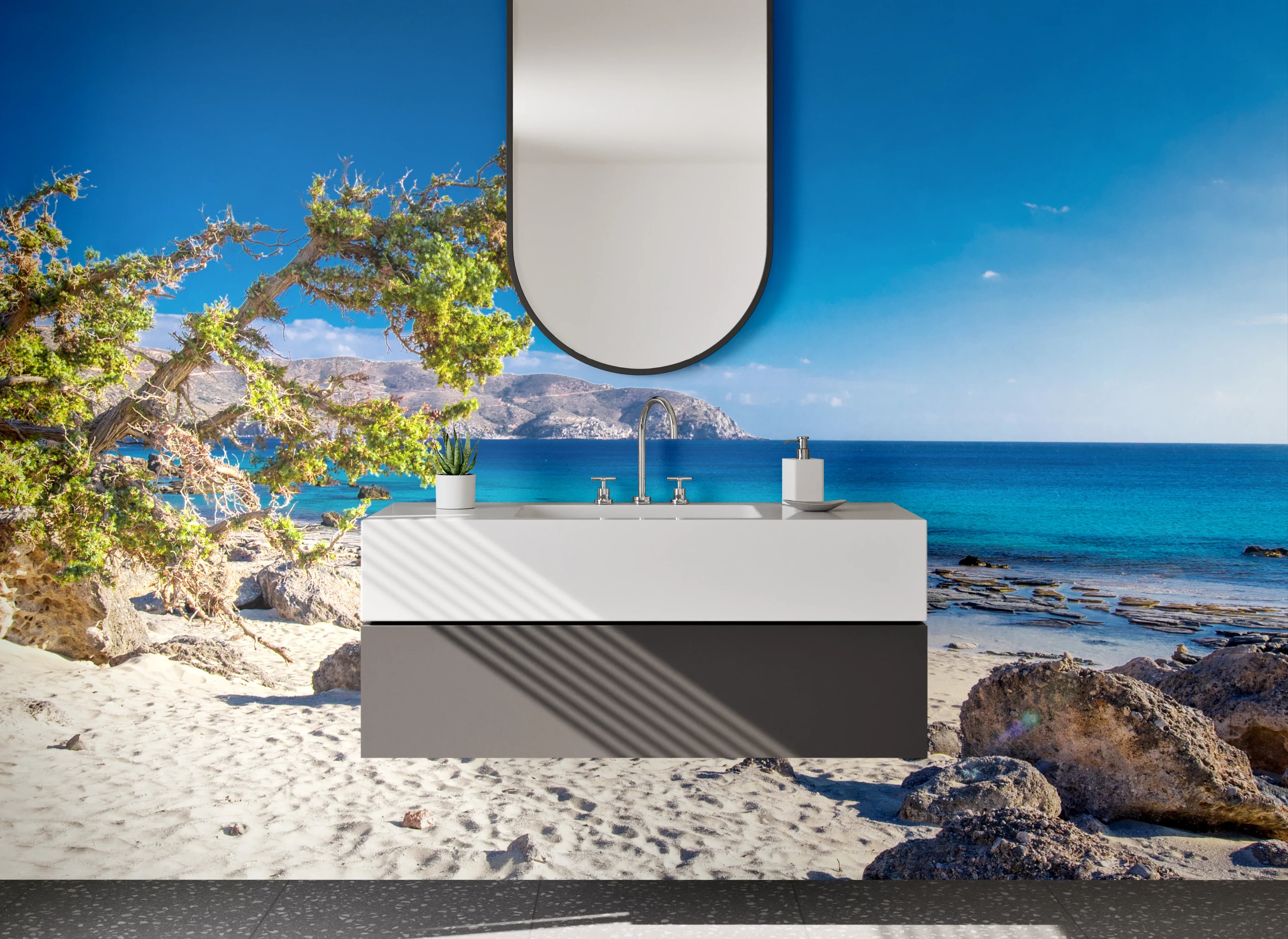 Waschbecken-Rückwand - Paradiesische Strandlandschaft mit türkisblauem Meer