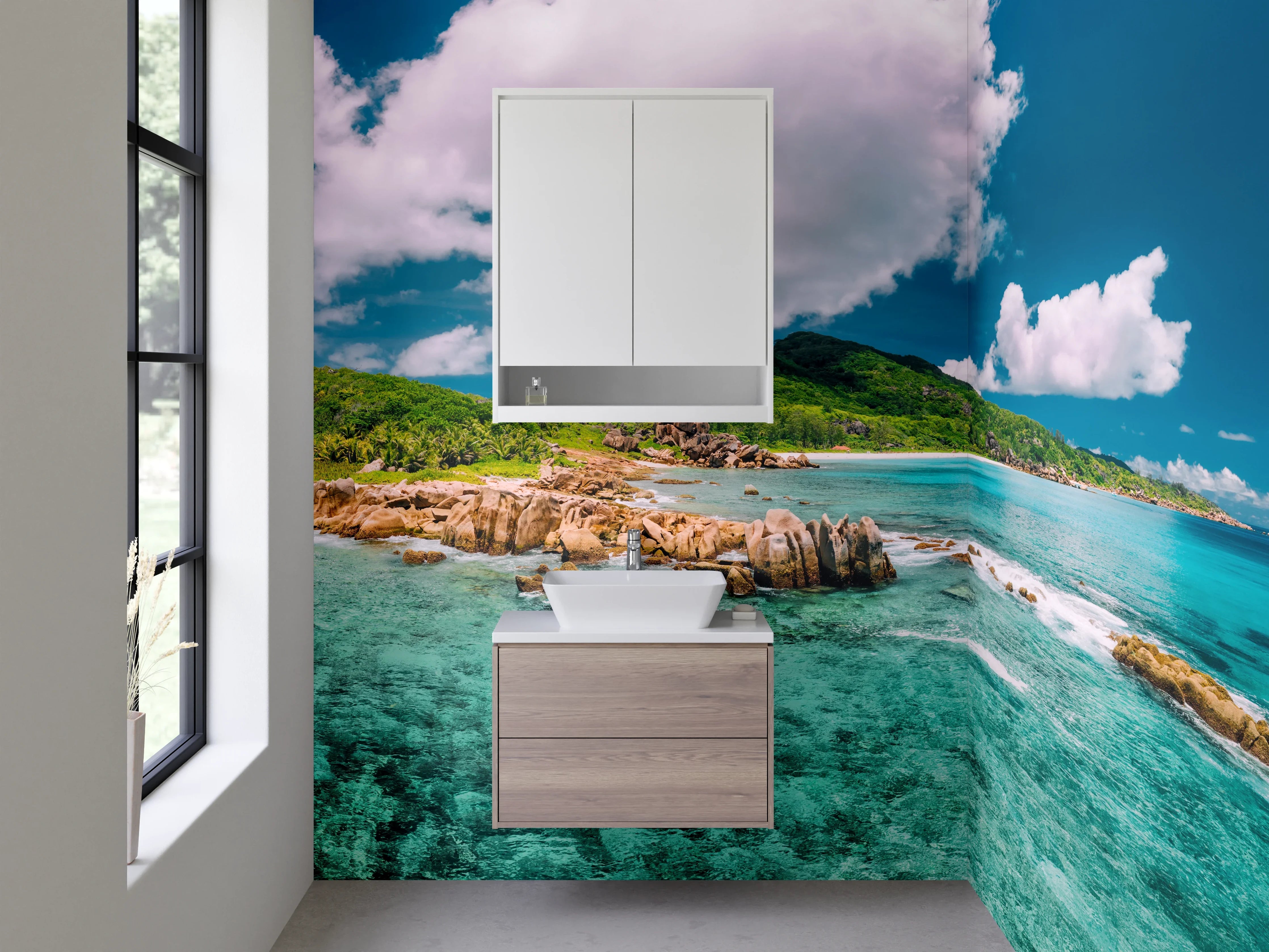 Waschbecken-Rückwand - Paradiesische Strandlandschaft türkisblau