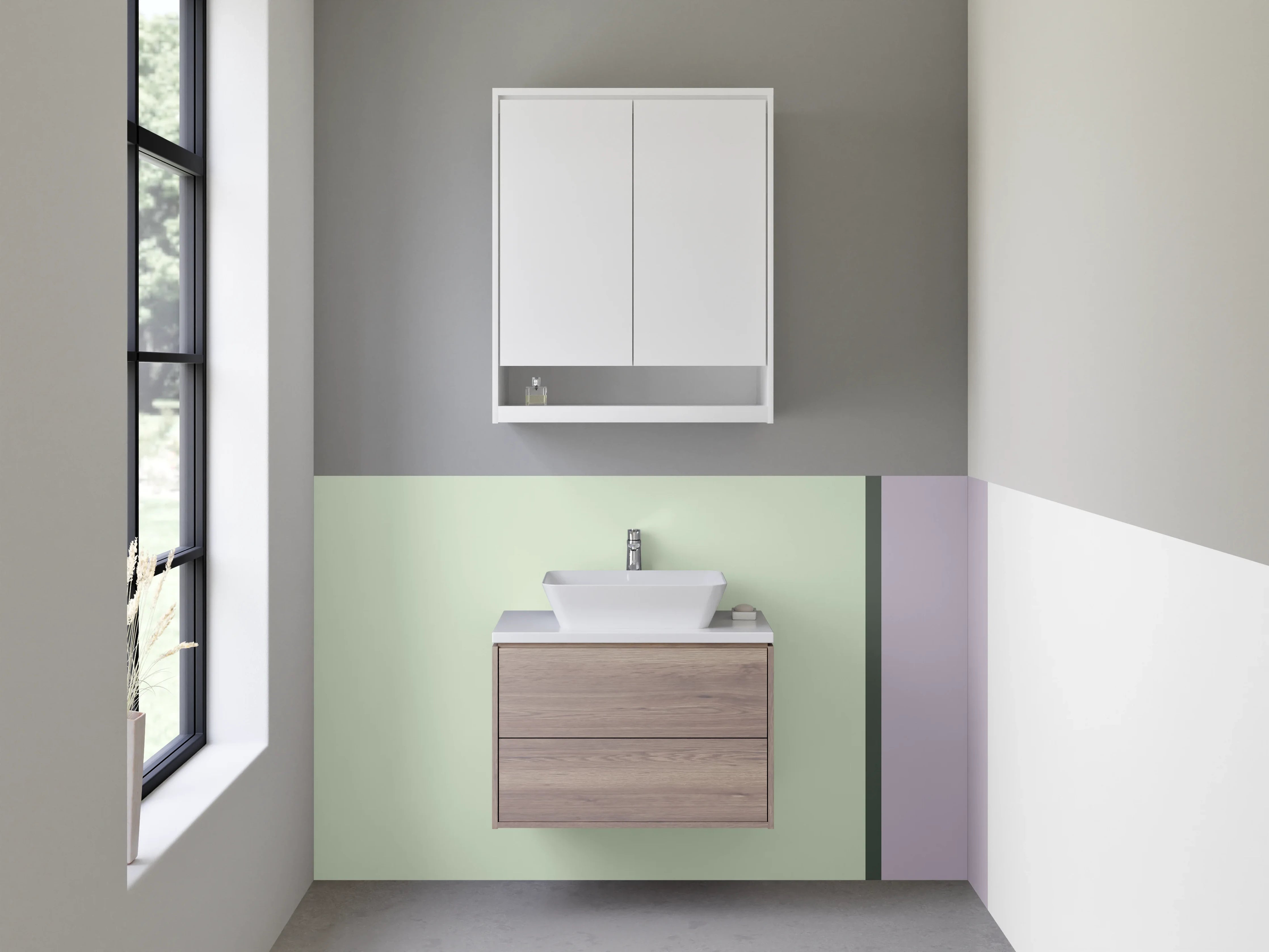 Waschbecken-Rückwand - Pastellfarbene Geo-Muster-Wandgestaltung