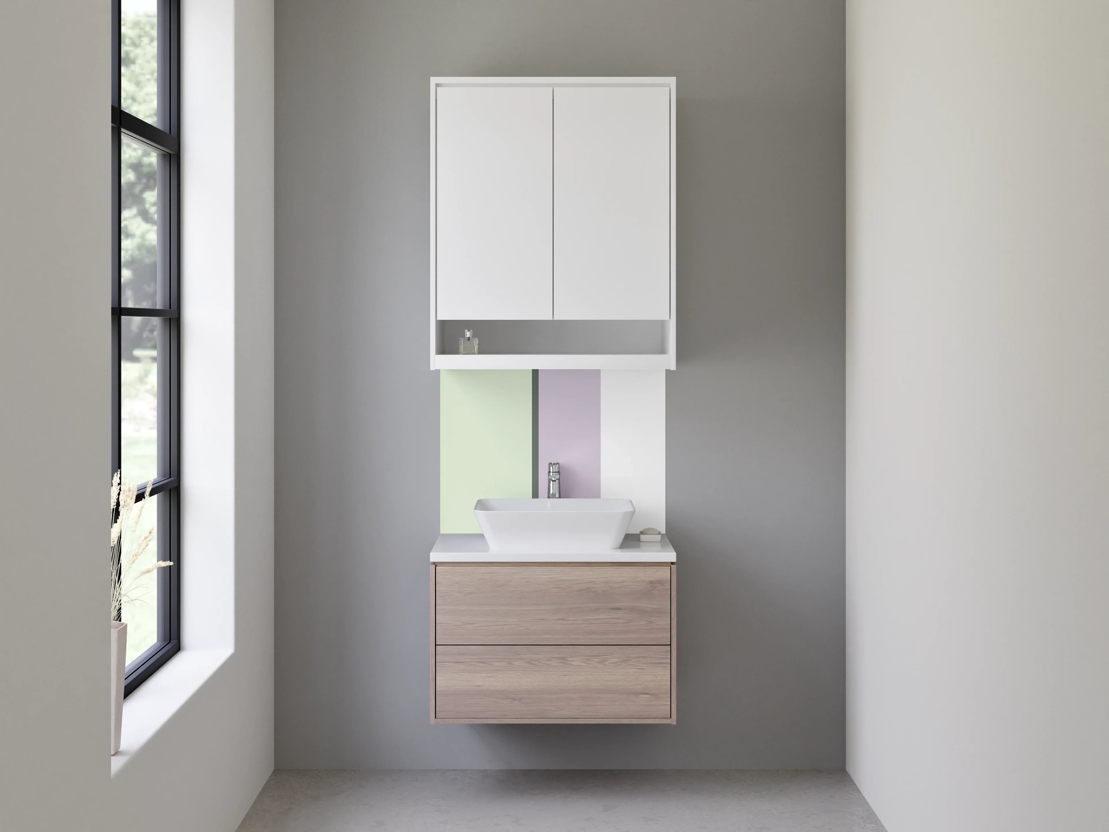 Waschbecken-Rückwand - Pastellfarbene Geo-Muster-Wandgestaltung