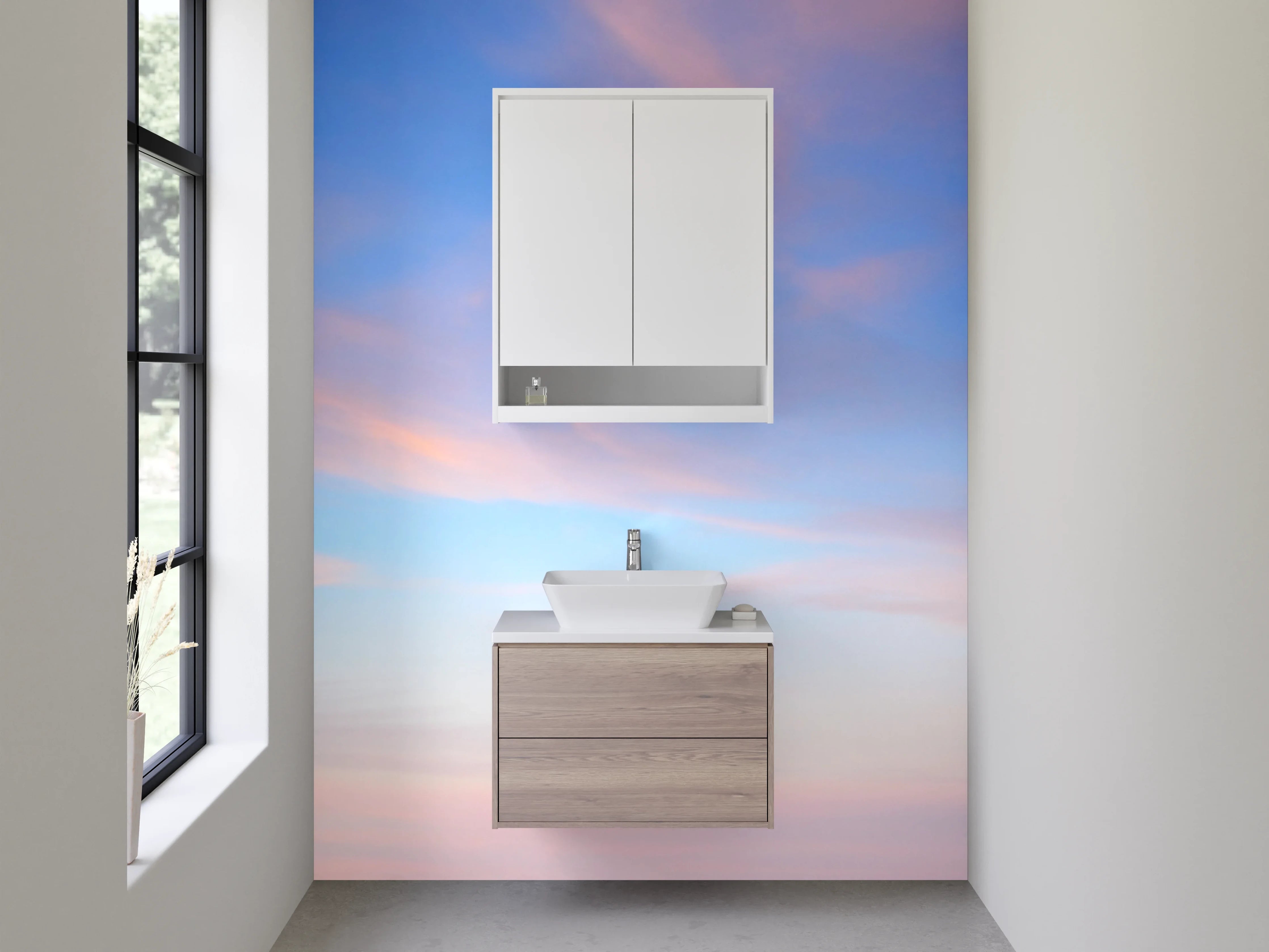 Waschbecken-Rückwand - Pastellfarbener Himmel mit zarten Wolken