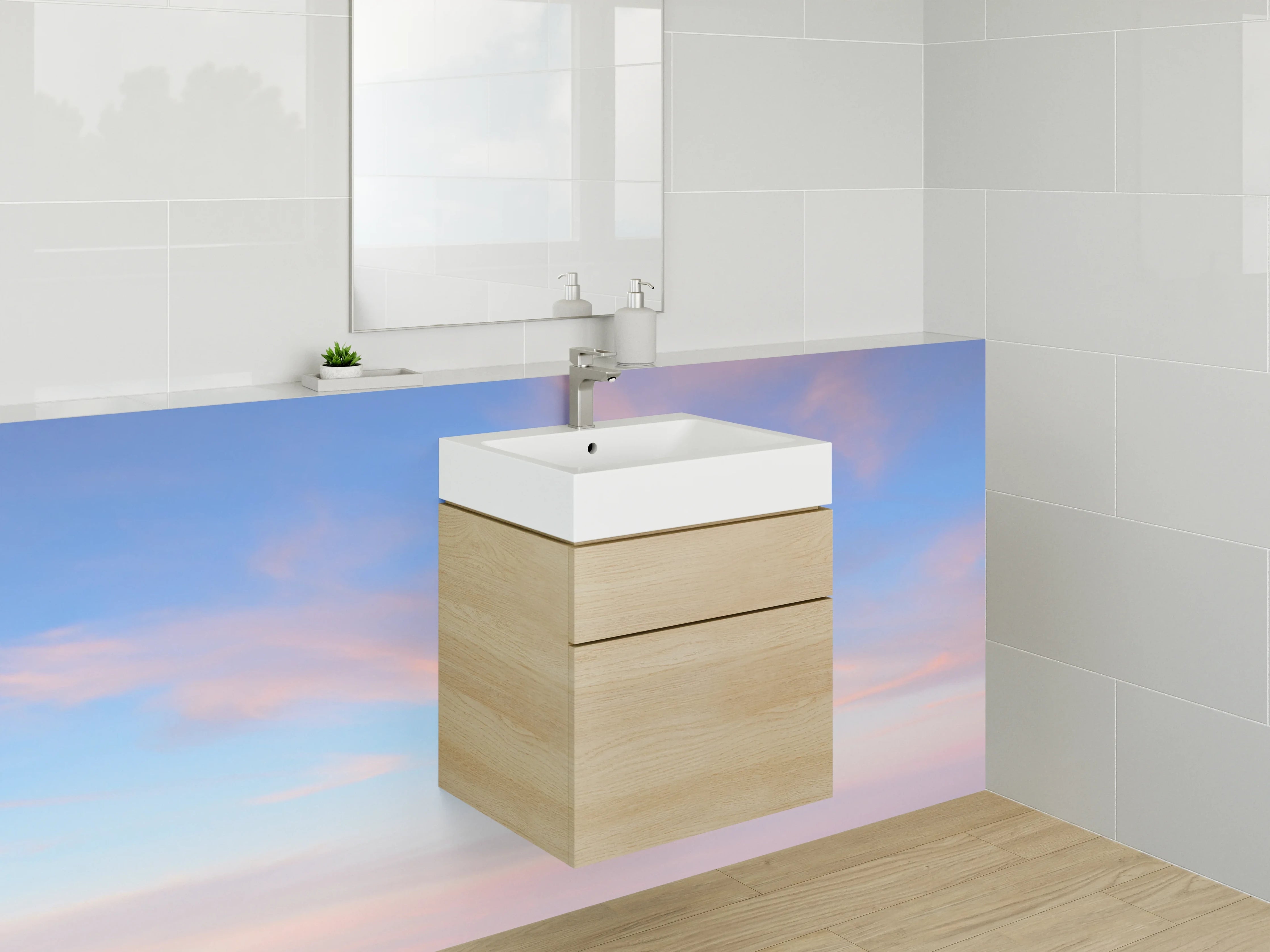 Waschbecken-Rückwand - Pastellfarbener Himmel mit zarten Wolken