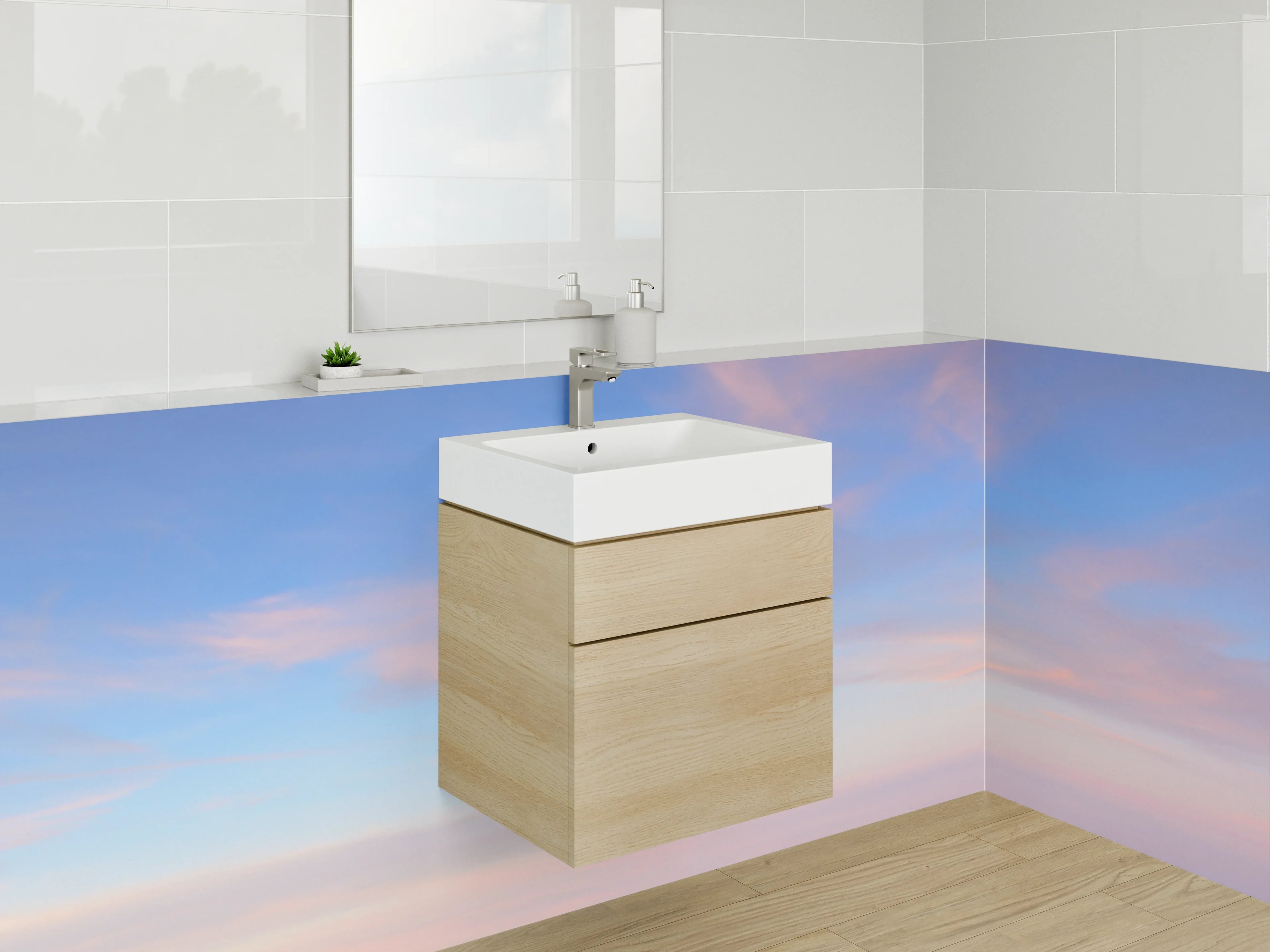 Waschbecken-Rückwand - Pastellfarbener Himmel mit zarten Wolken