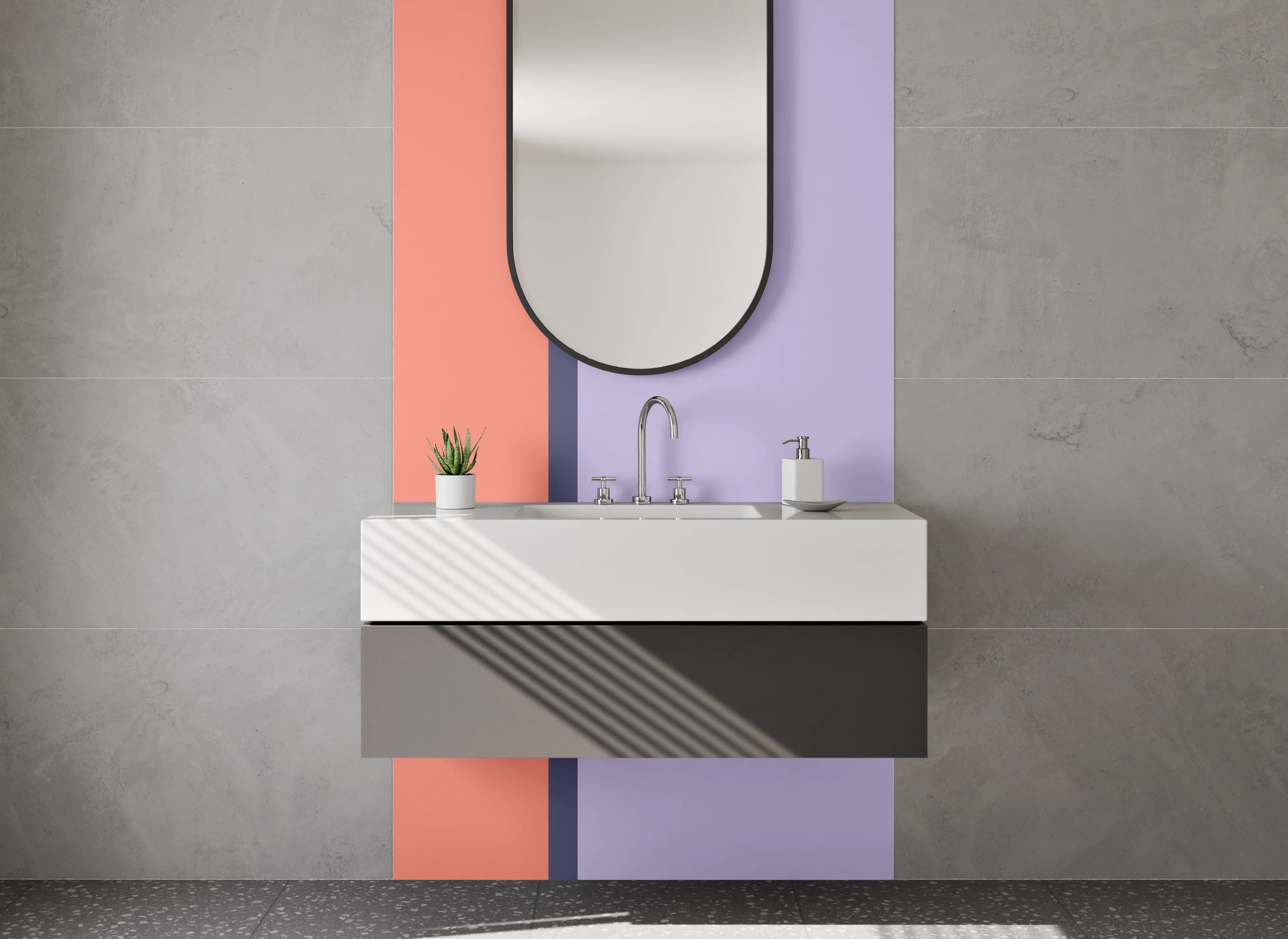 Waschbecken-Rückwand - Pastellfarbenes Farbblock-Design
