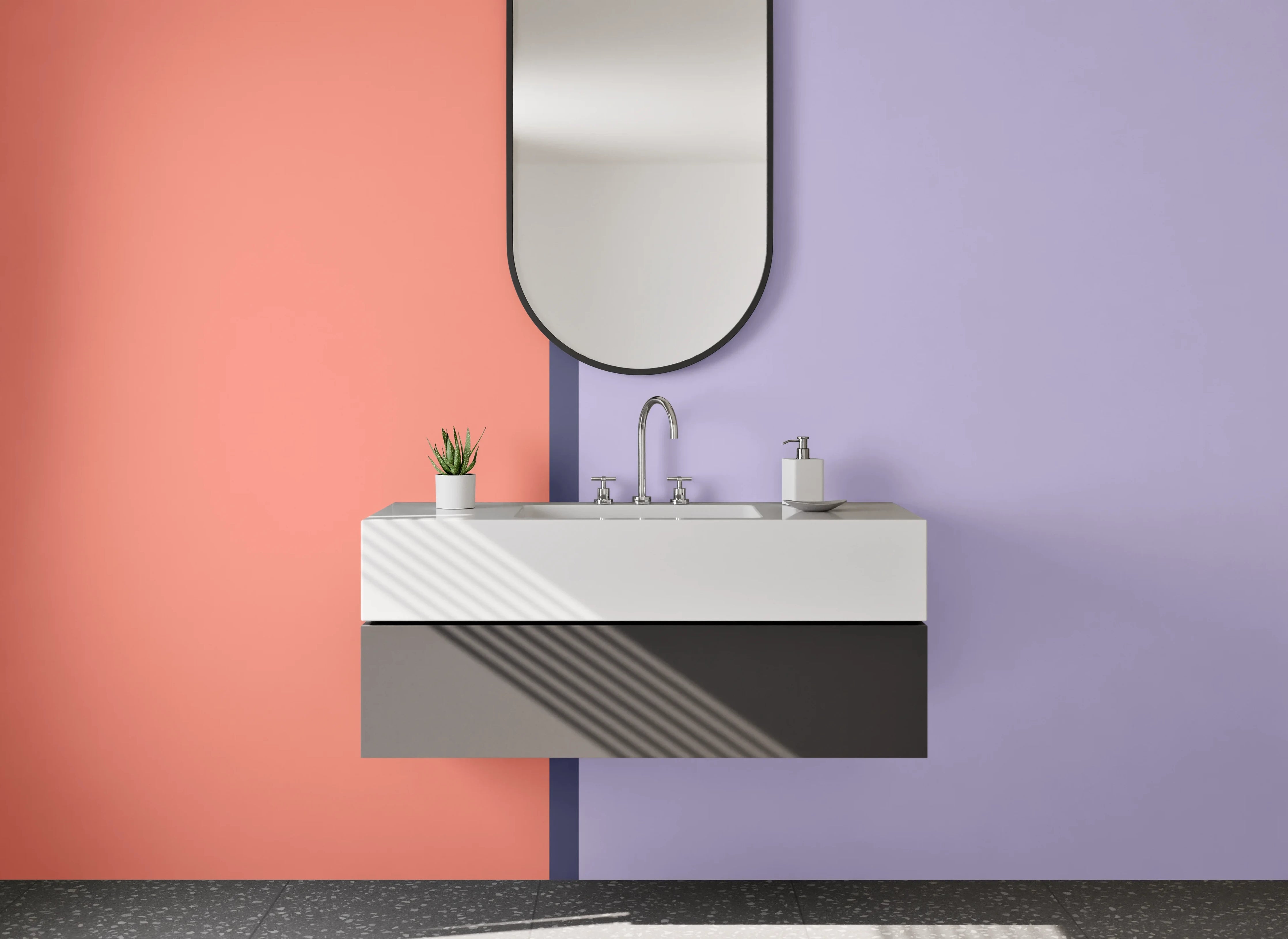 Waschbecken-Rückwand - Pastellfarbenes Farbblock-Design