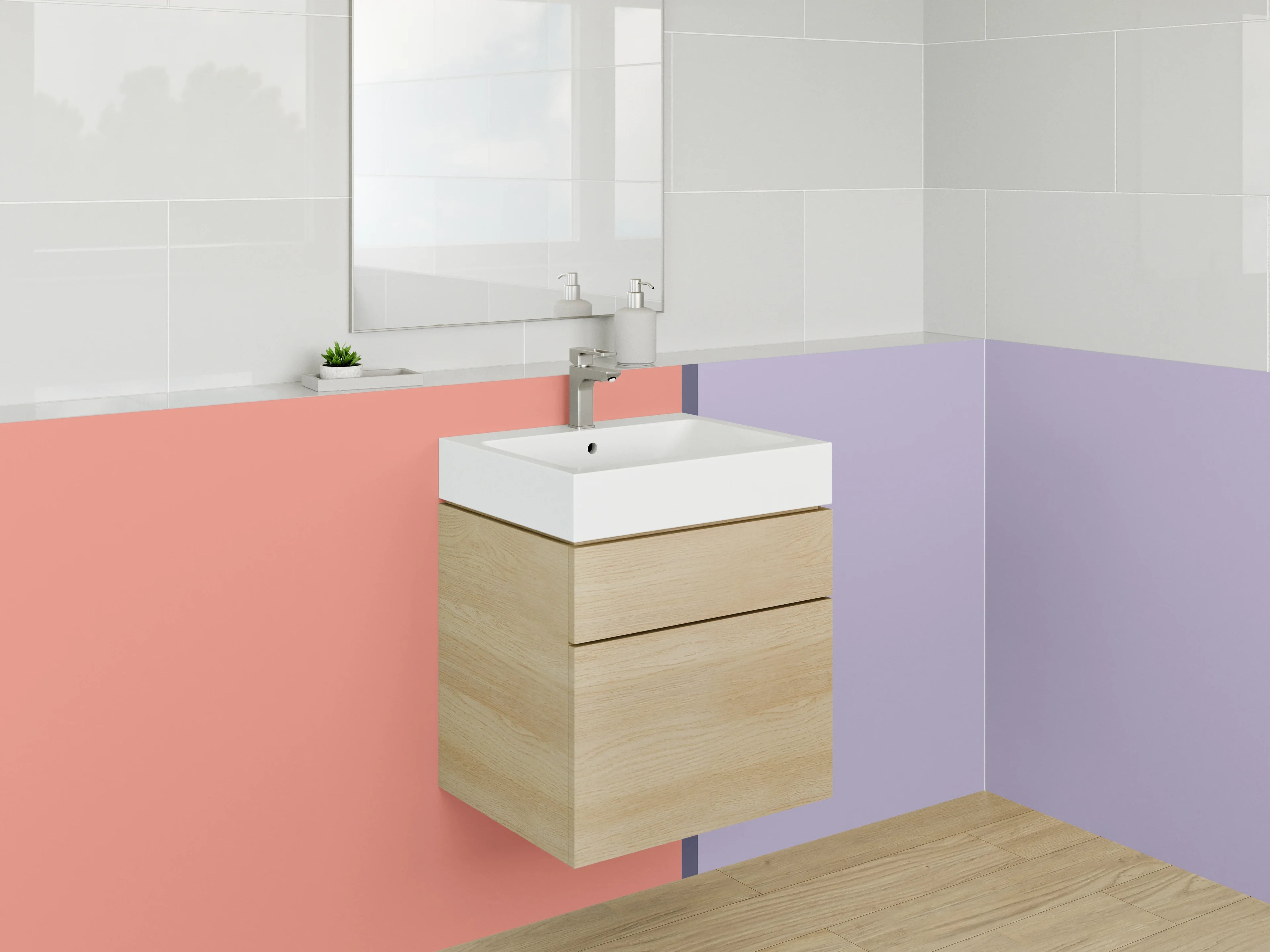 Waschbecken-Rückwand - Pastellfarbenes Farbblock-Design