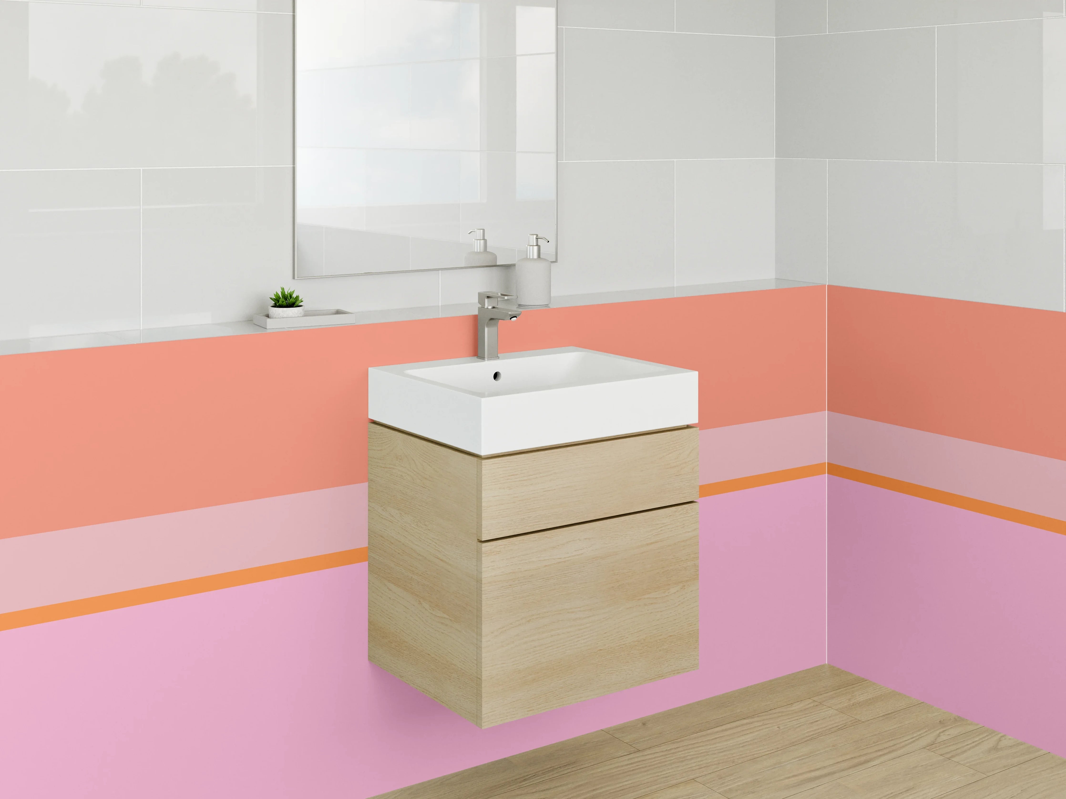 Waschbecken-Rückwand - Pastellfarbenes Linienmuster