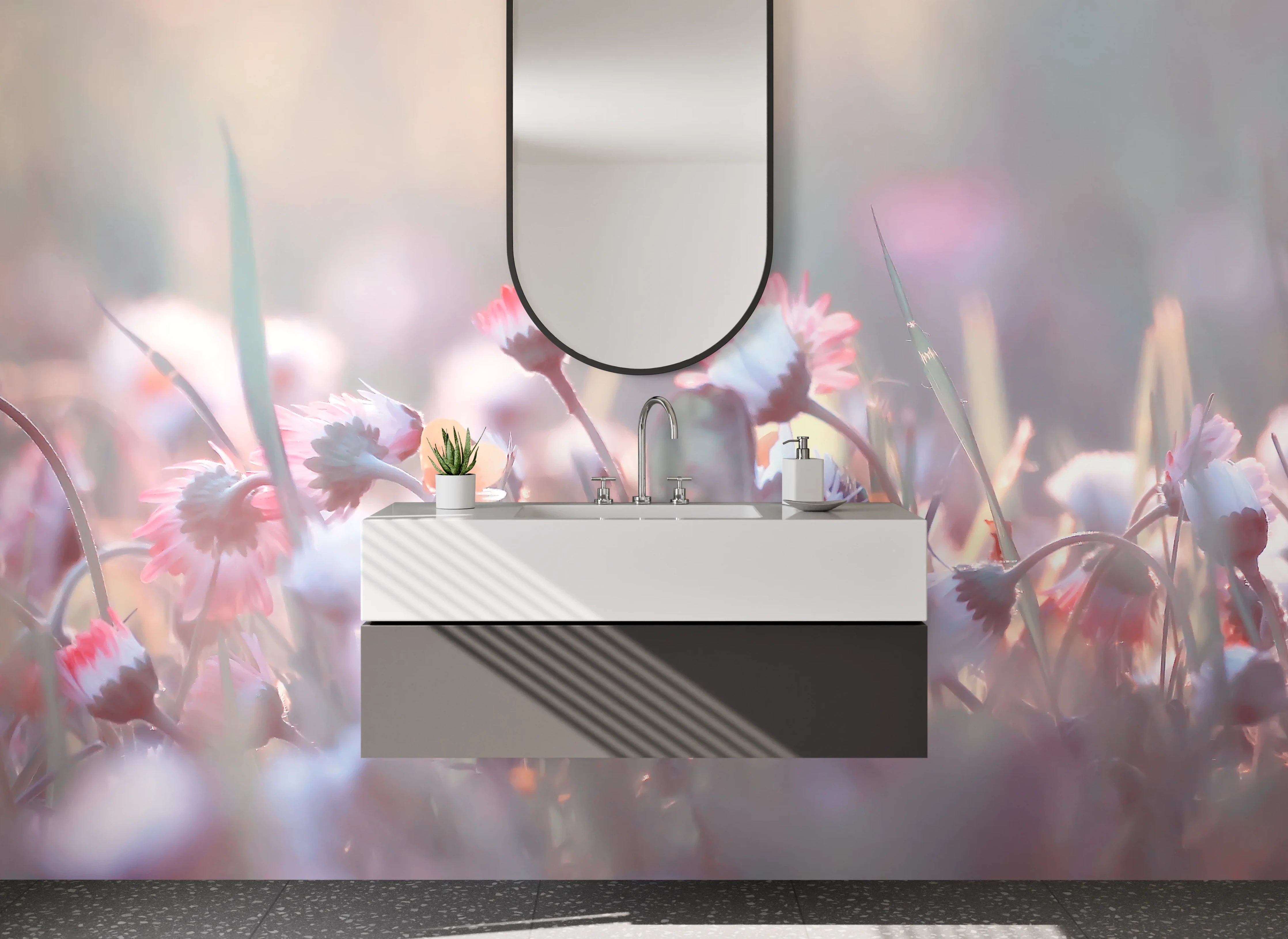 Waschbecken-Rückwand - Pastellwiese – Zauberhafte Blumen für dein Badezimmer