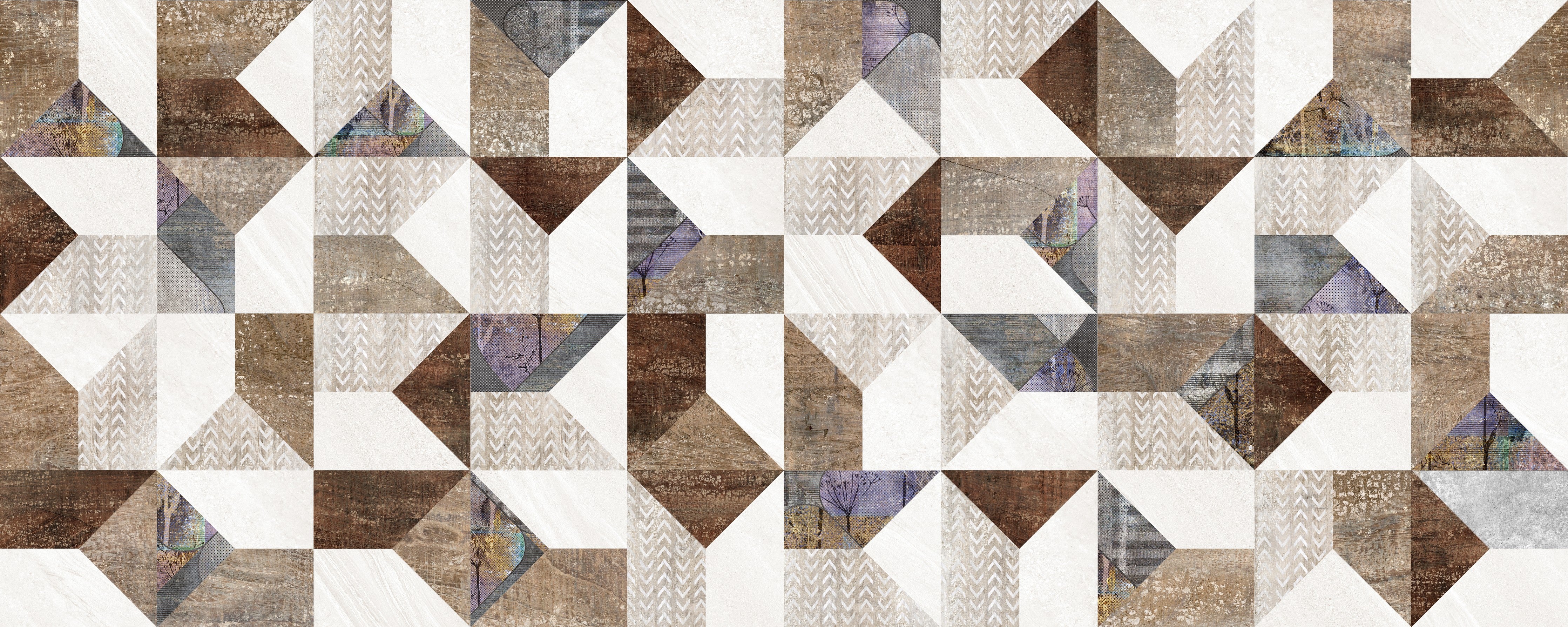 Waschbecken-Rückwand-Patchwork Fliesenmuster Braun Beige Weiß
