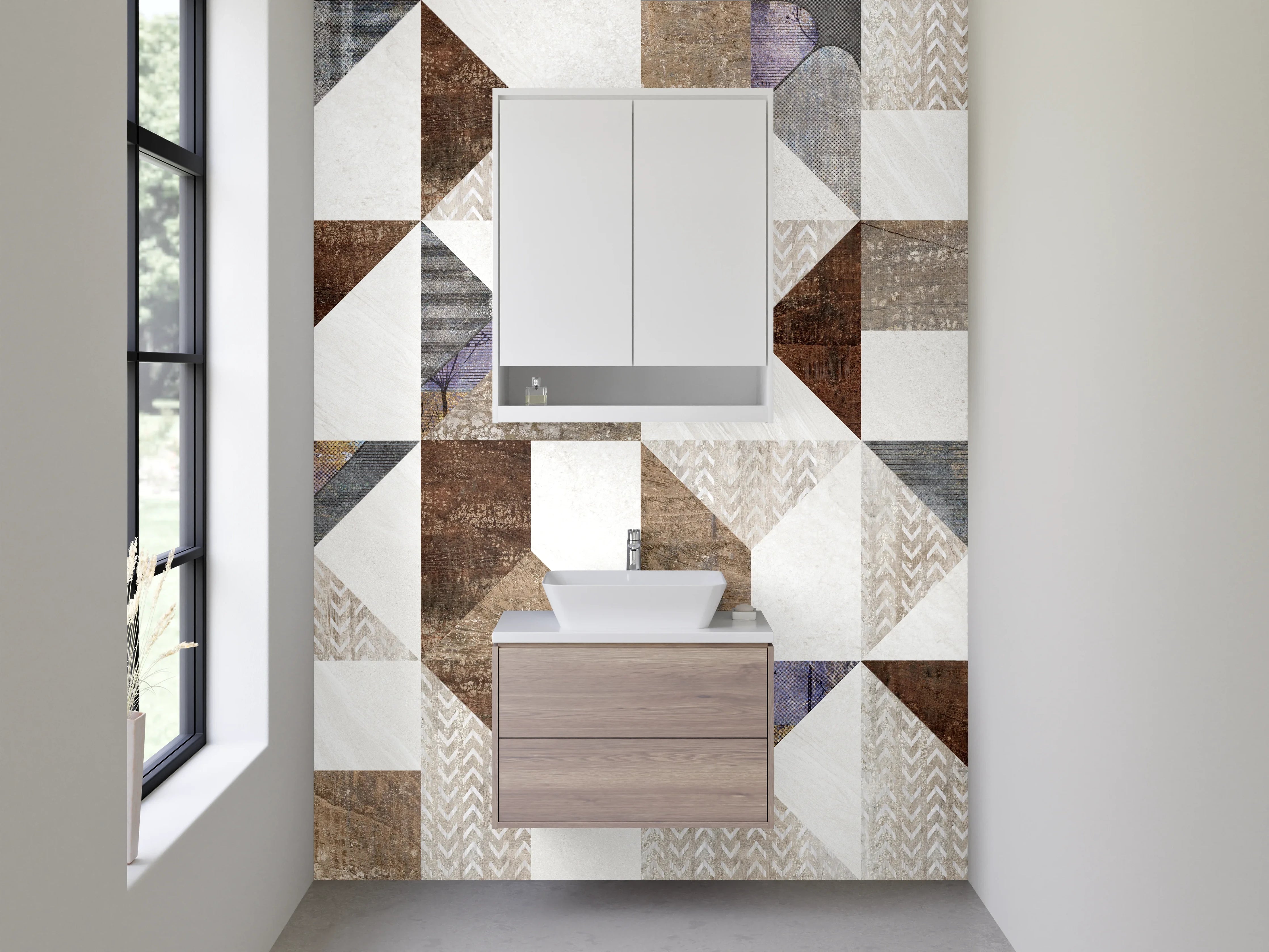 Waschbecken-Rückwand - Patchwork Fliesenmuster Braun Beige Weiß