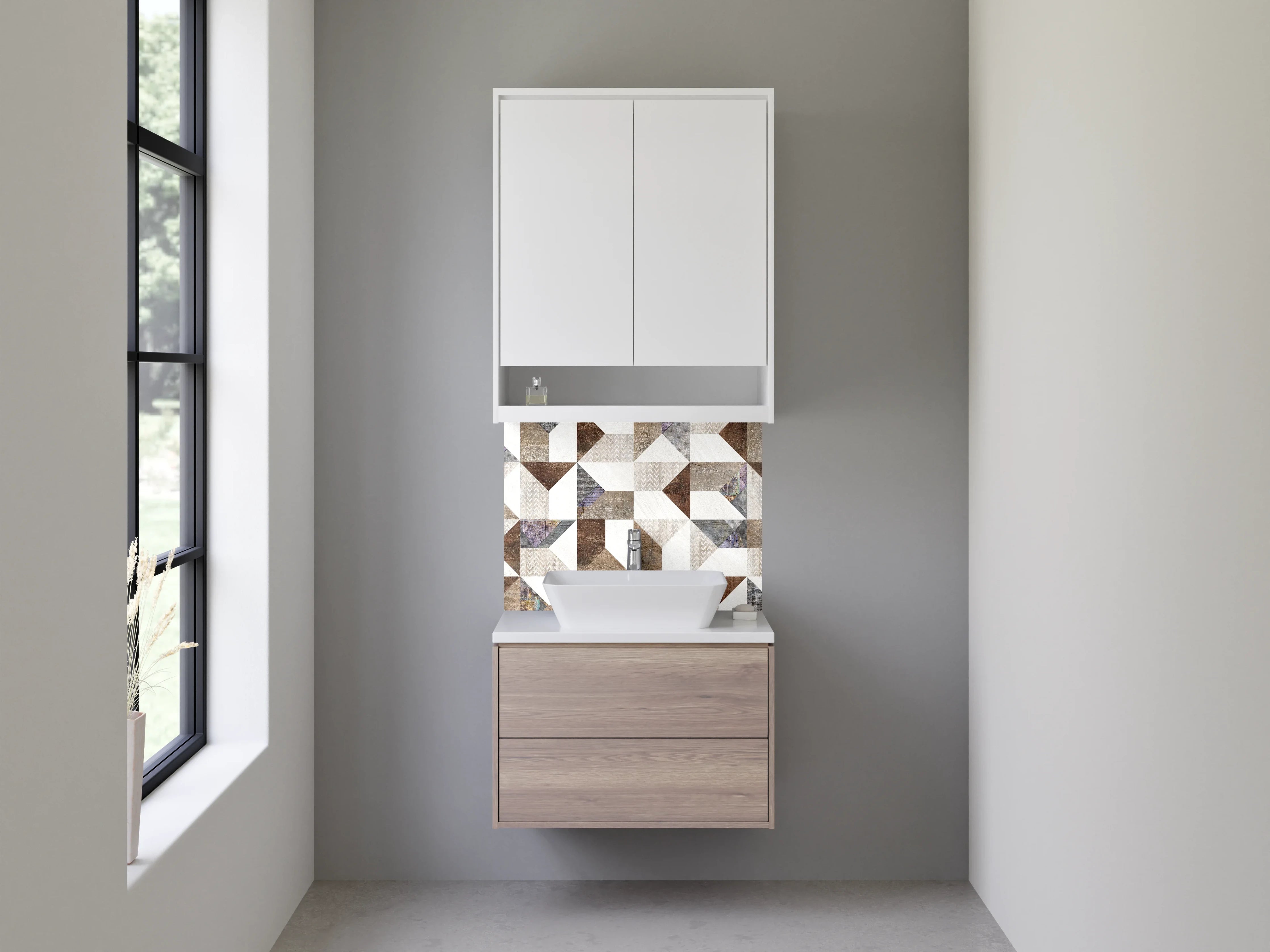 Waschbecken-Rückwand - Patchwork Fliesenmuster Braun Beige Weiß
