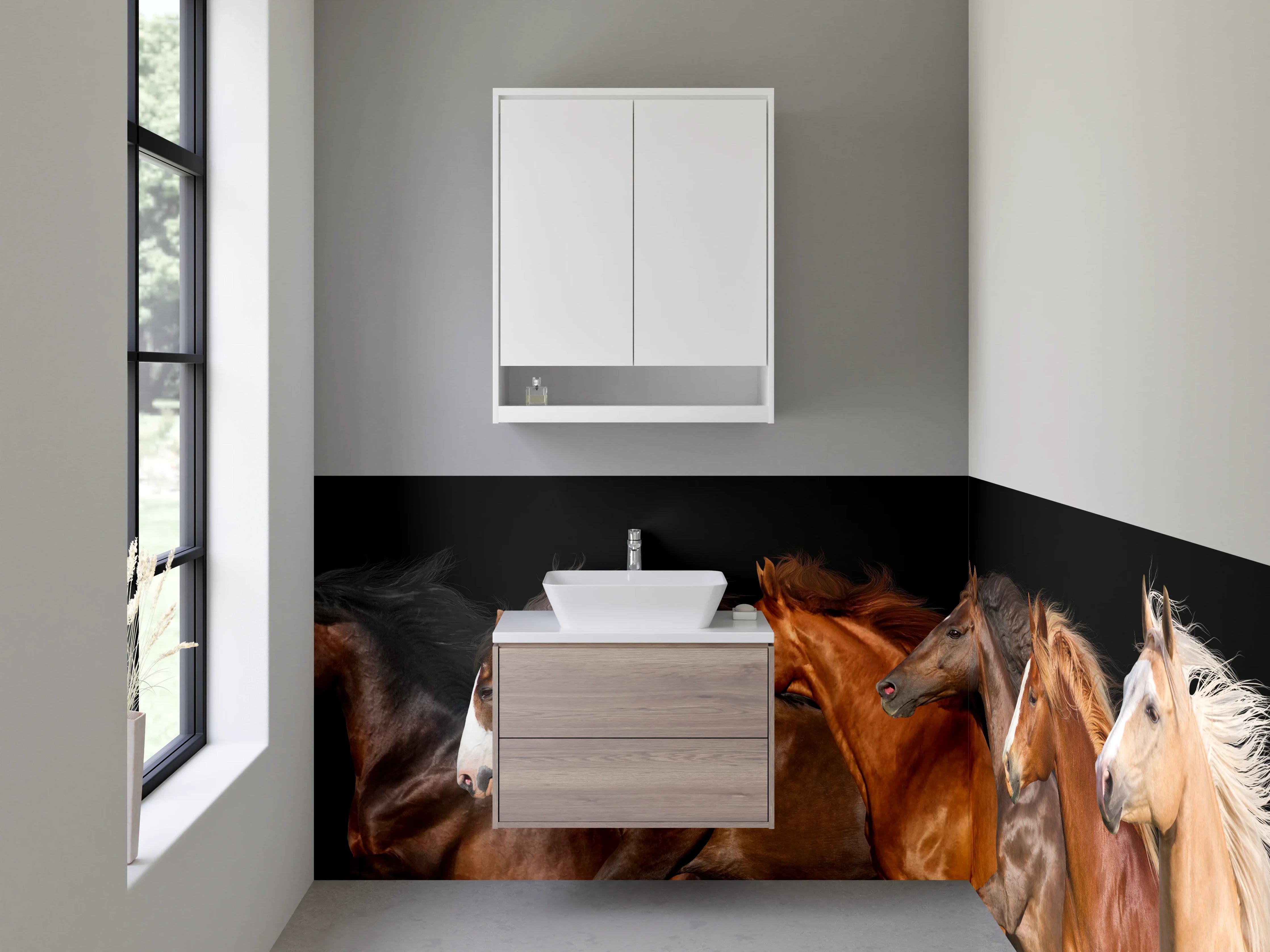 Waschbecken-Rückwand - Pferdeherde – Elegantes Pferde-Motiv