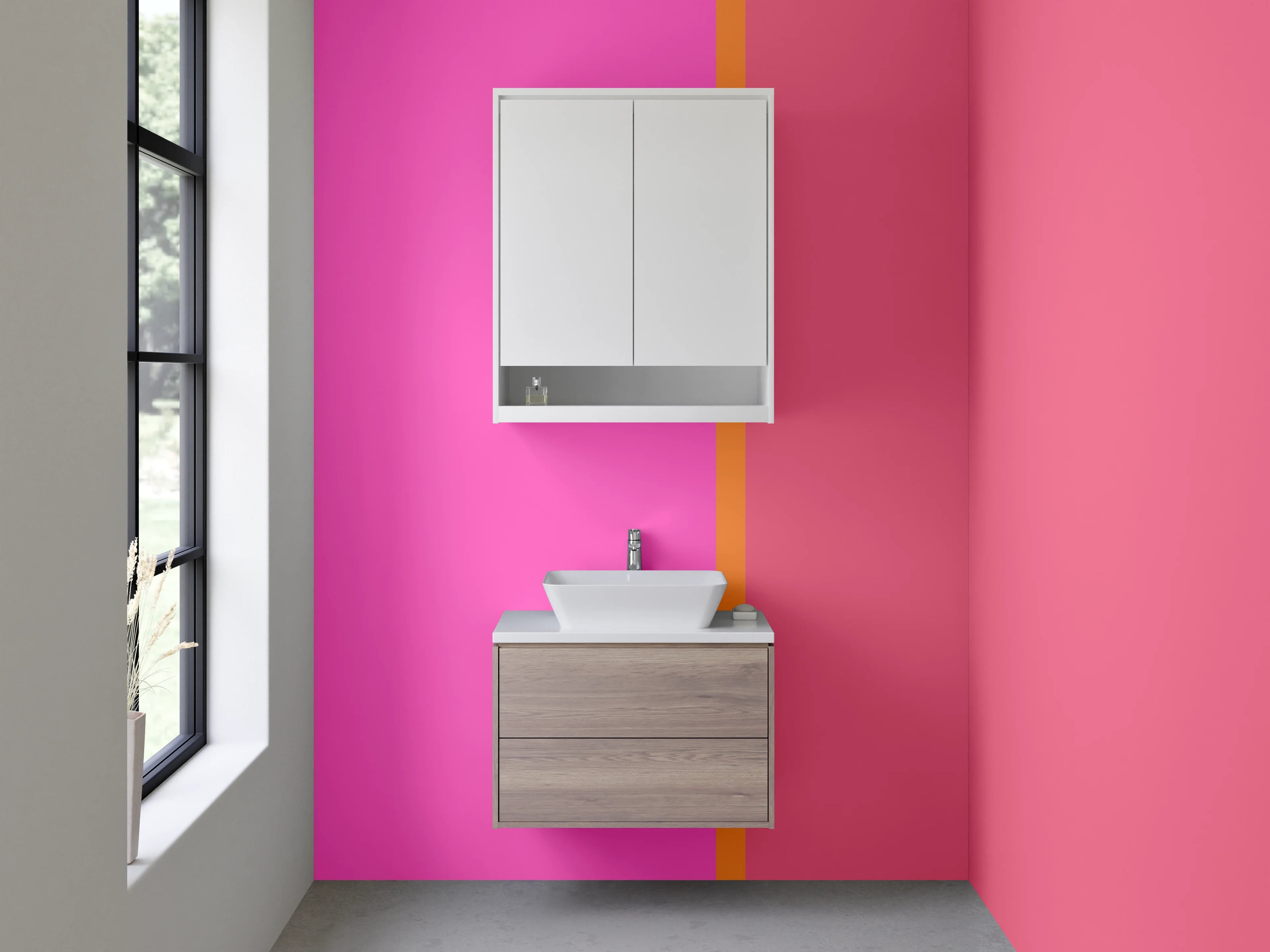 Waschbecken-Rückwand - Pink-Rosa Farbverlauf mit Akzentlinie
